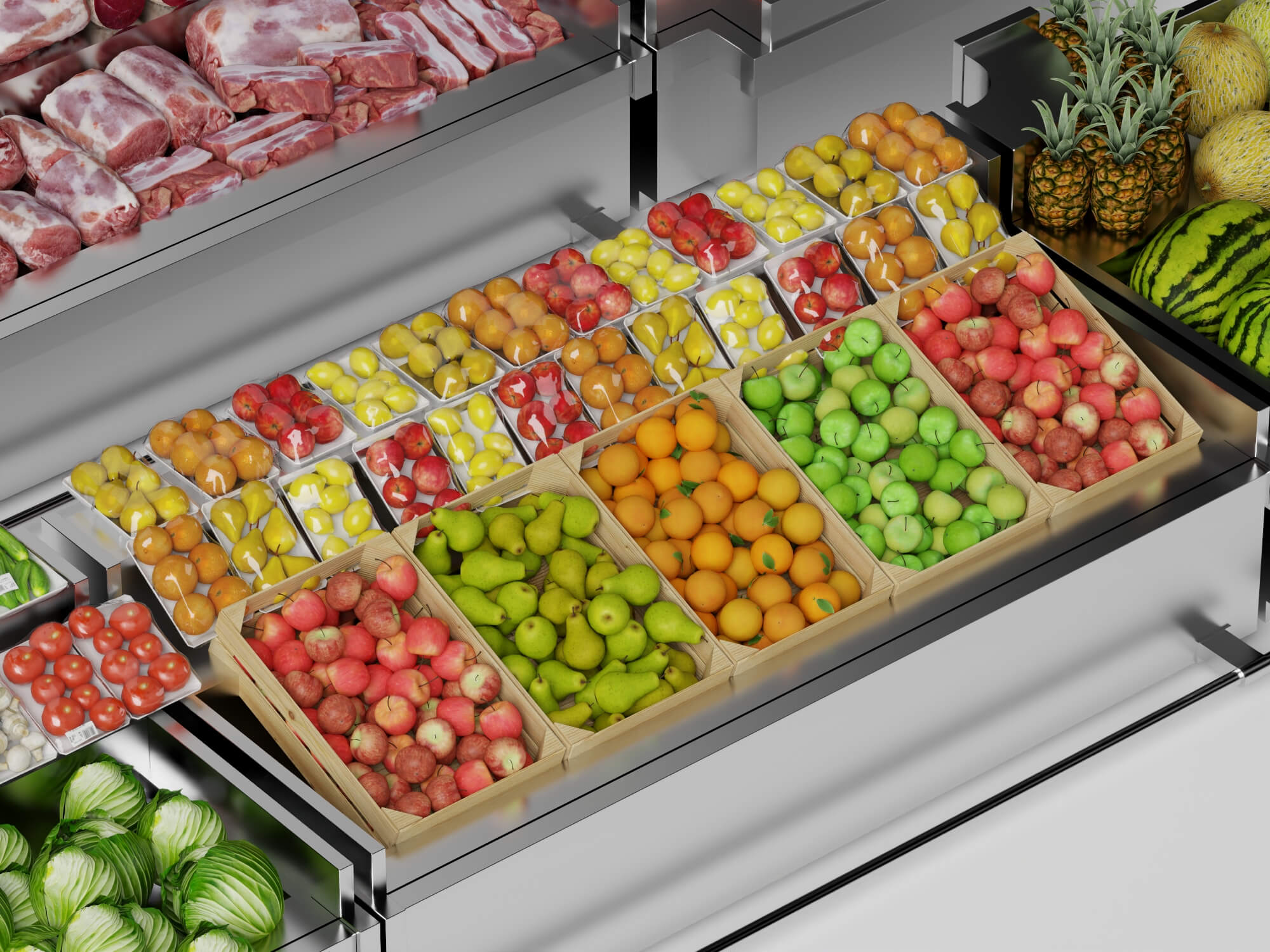 Supermarket Refrigerated Display Counters 3D Model