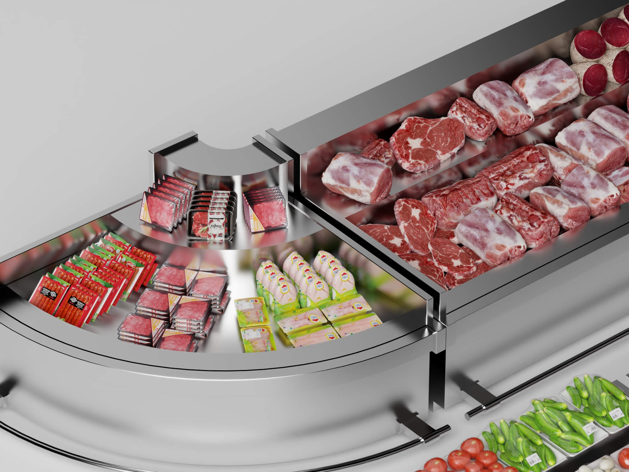 Supermarket Refrigerated Display Counters 3D Model