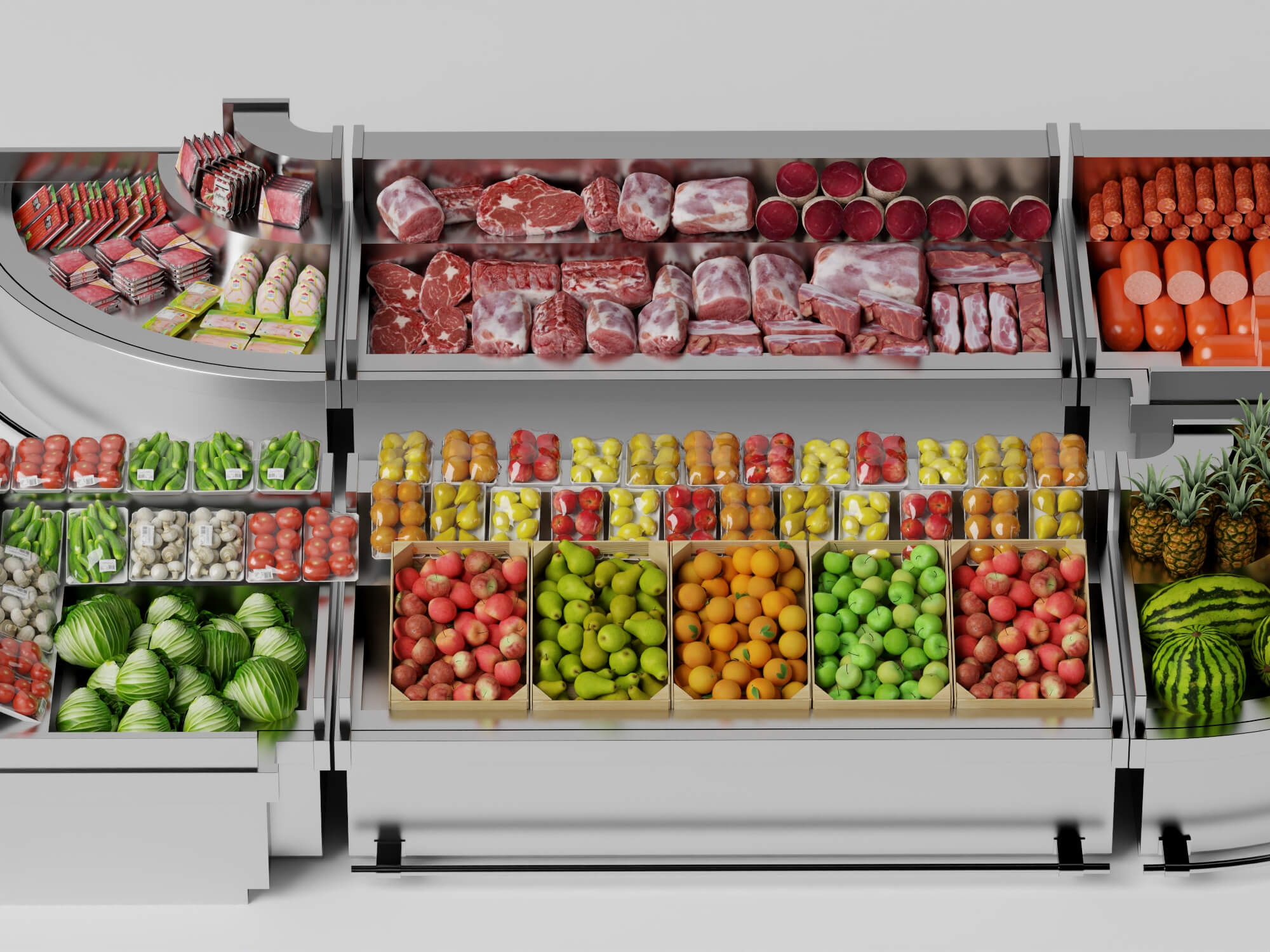 Supermarket Refrigerated Display Counters 3D Model