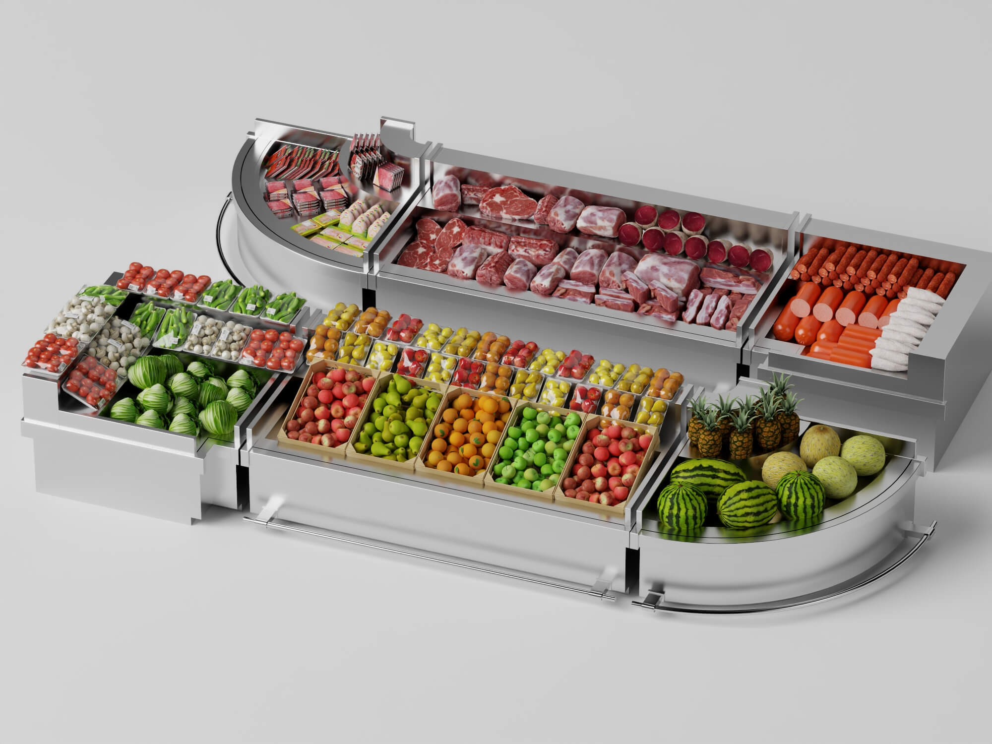 Supermarket Refrigerated Display Counters 3D Model