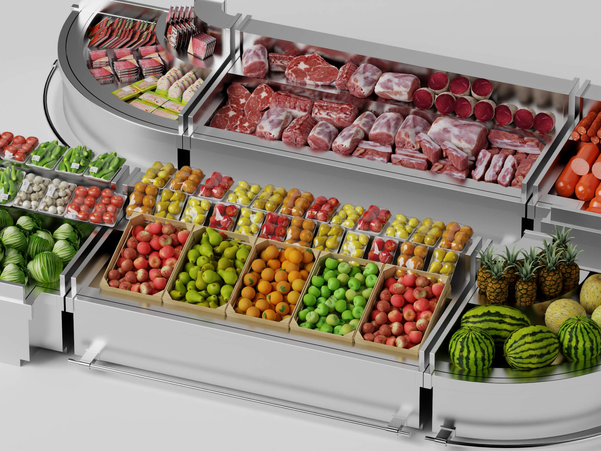 Supermarket Refrigerated Display Counters 3D Model