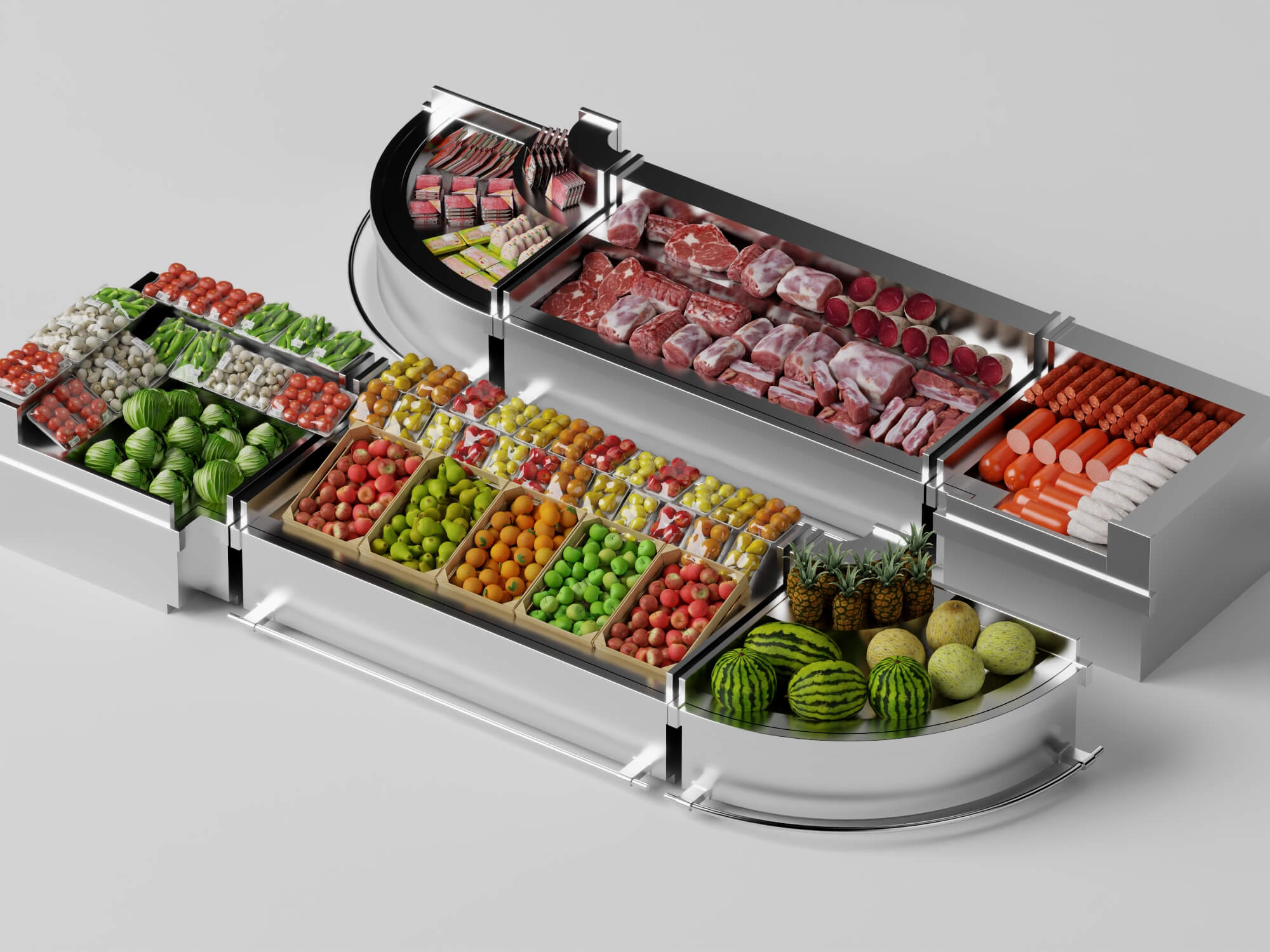 Supermarket Refrigerated Display Counters 3D Model