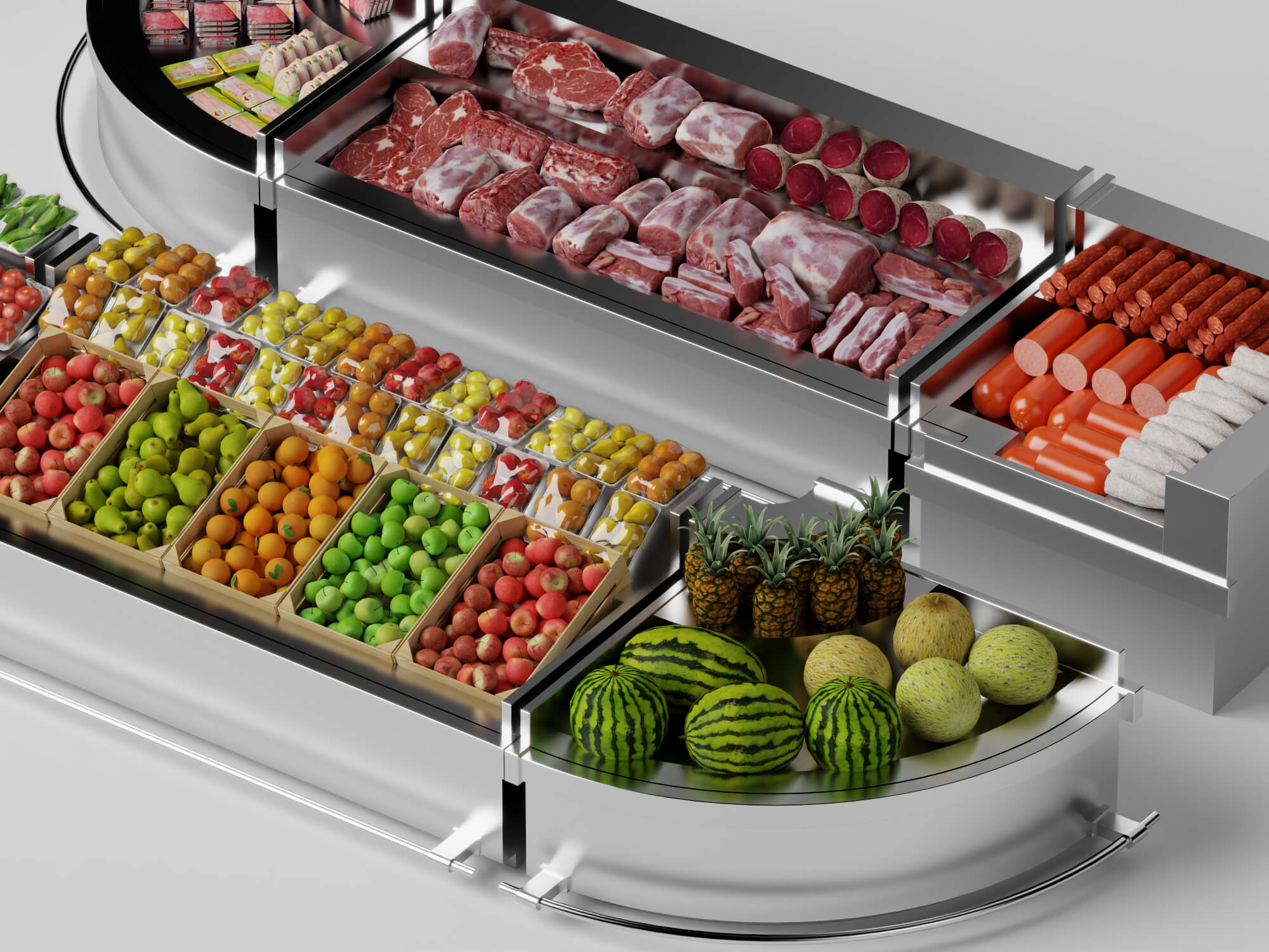 Supermarket Refrigerated Display Counters 3D Model