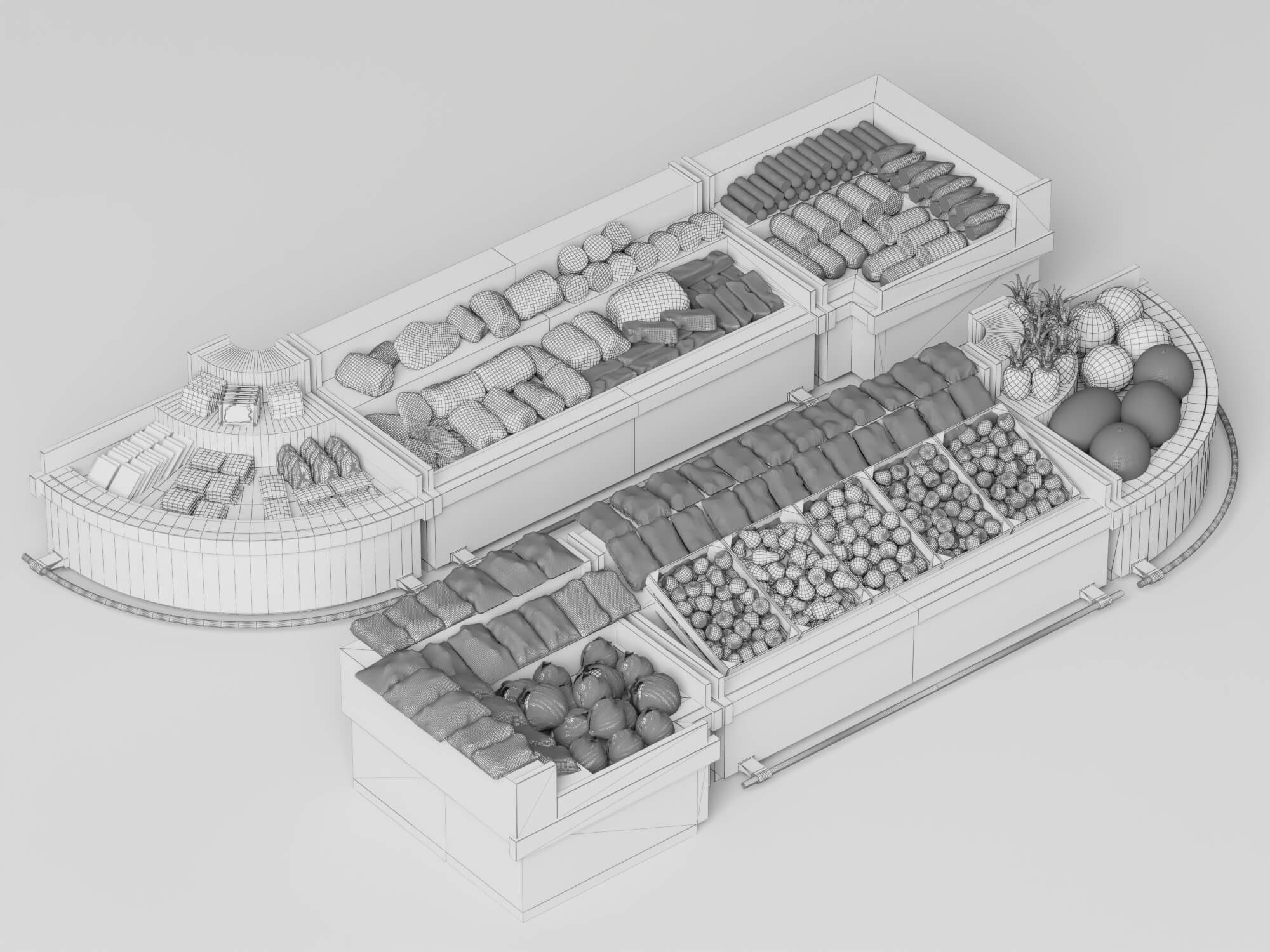 Supermarket Refrigerated Display Counters 3D Model