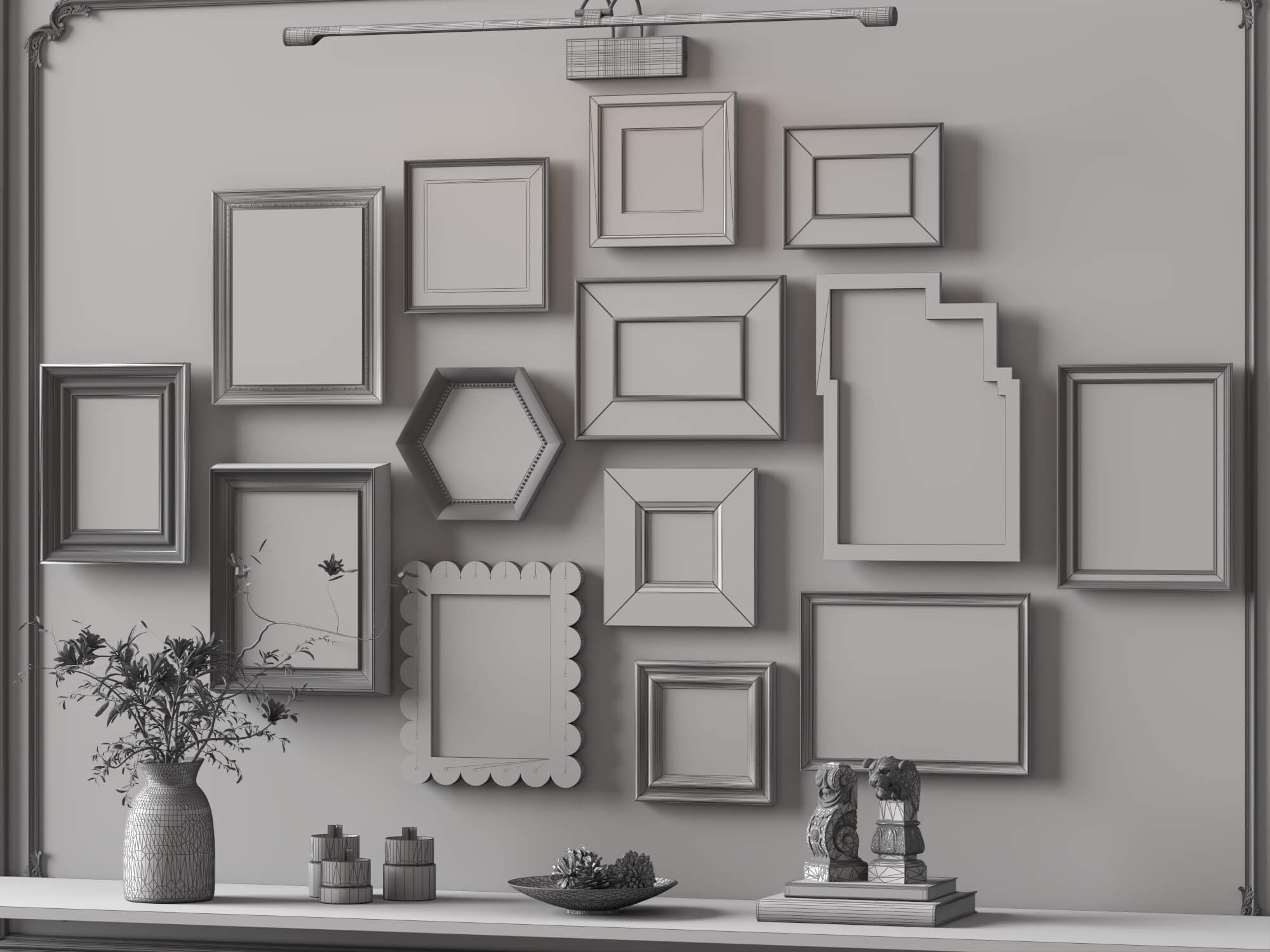 Vintage Gallery Wall Art Frames Set 3D Model