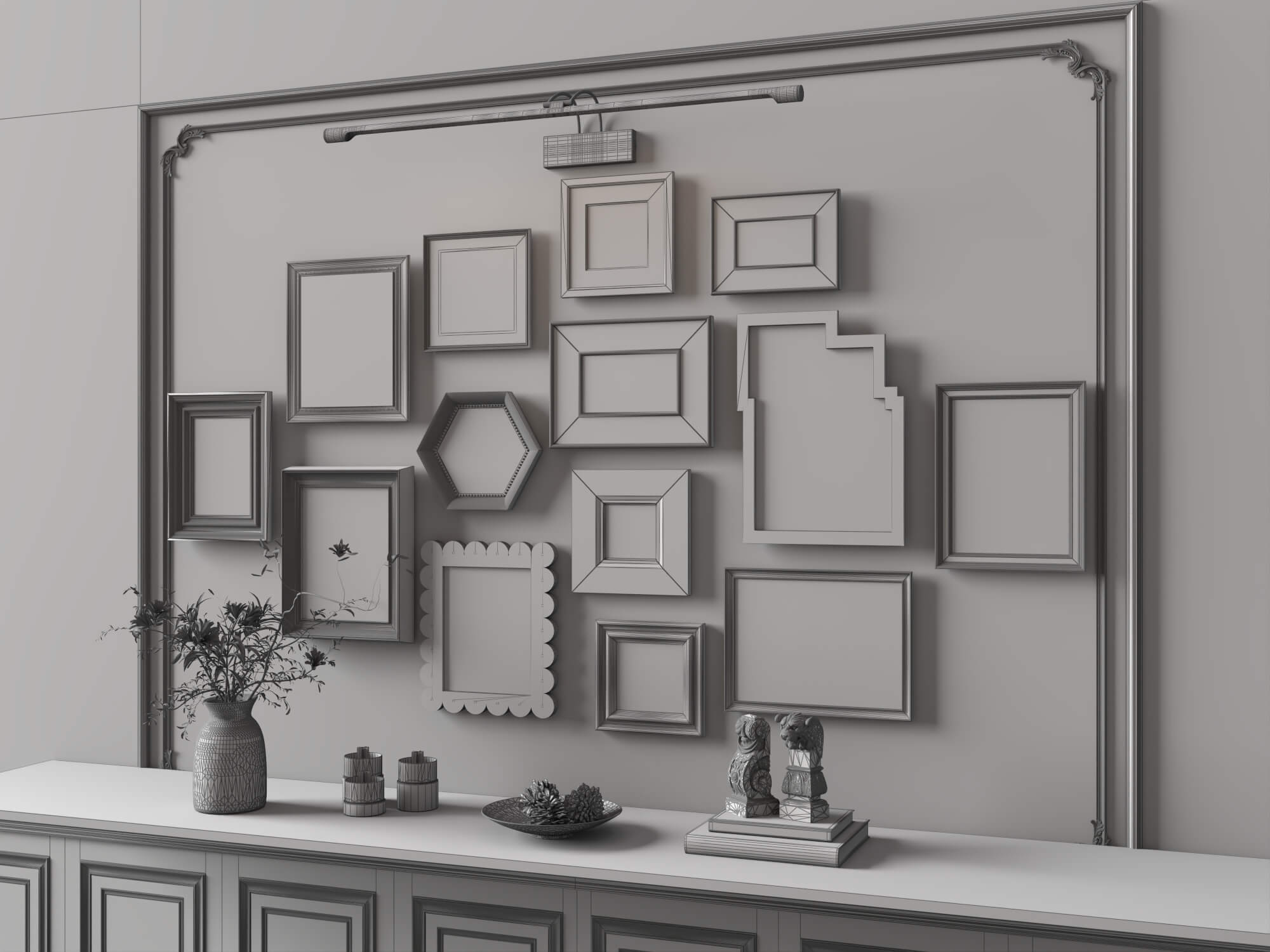 Vintage Gallery Wall Art Frames Set 3D Model
