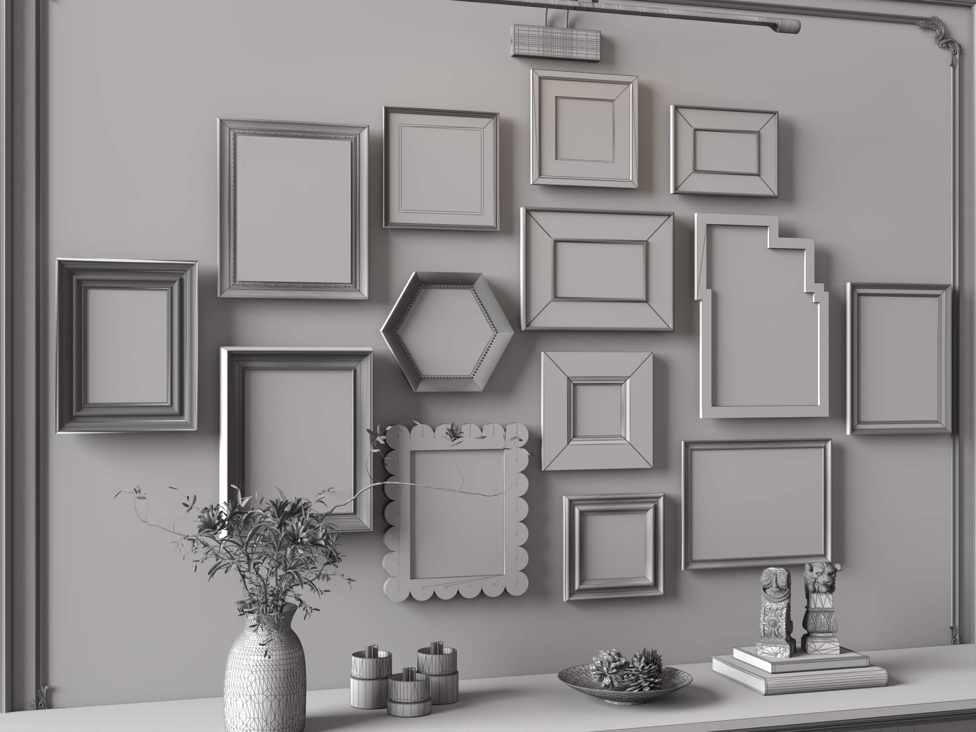 Vintage Gallery Wall Art Frames Set 3D Model