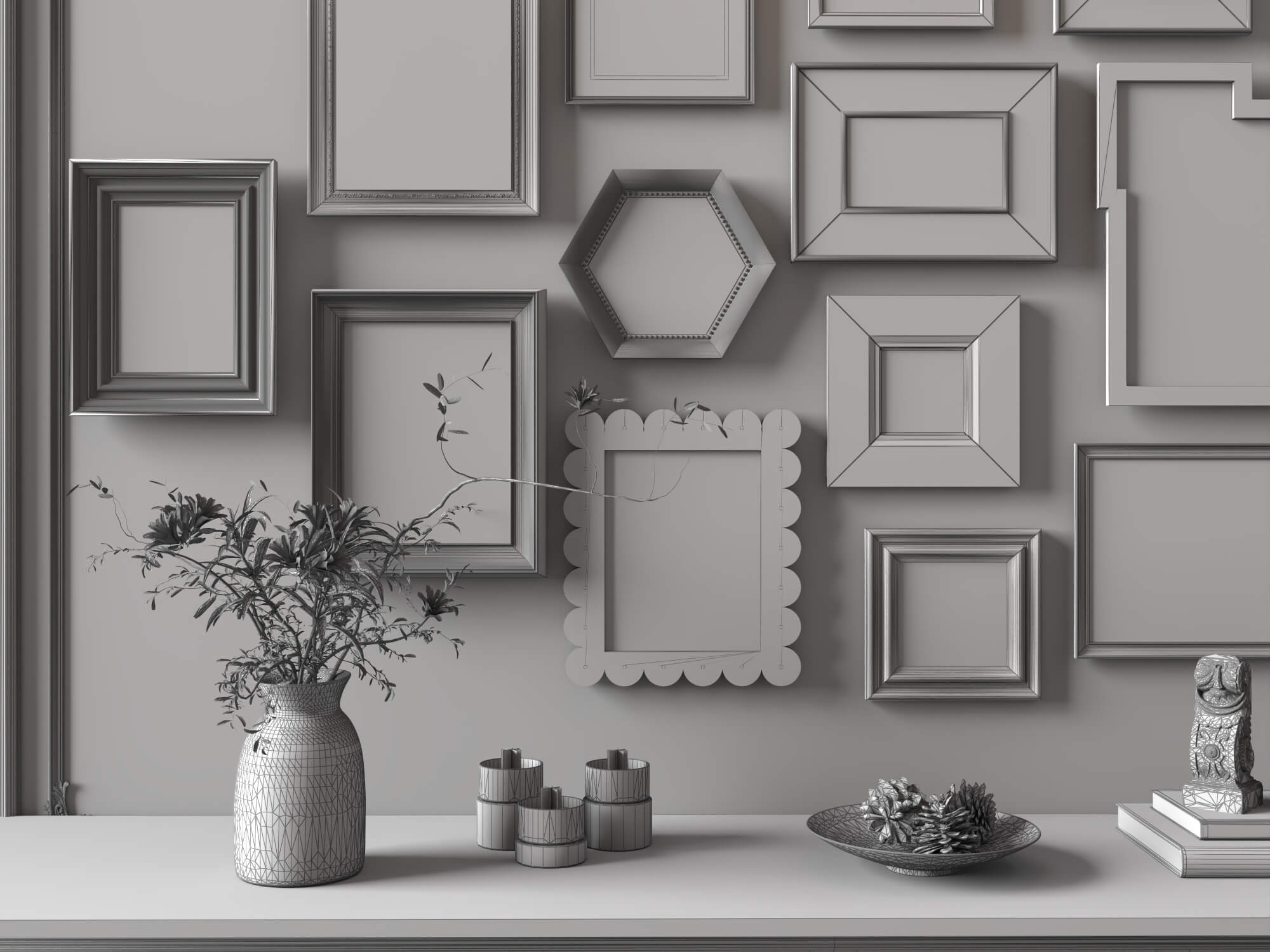Vintage Gallery Wall Art Frames Set 3D Model