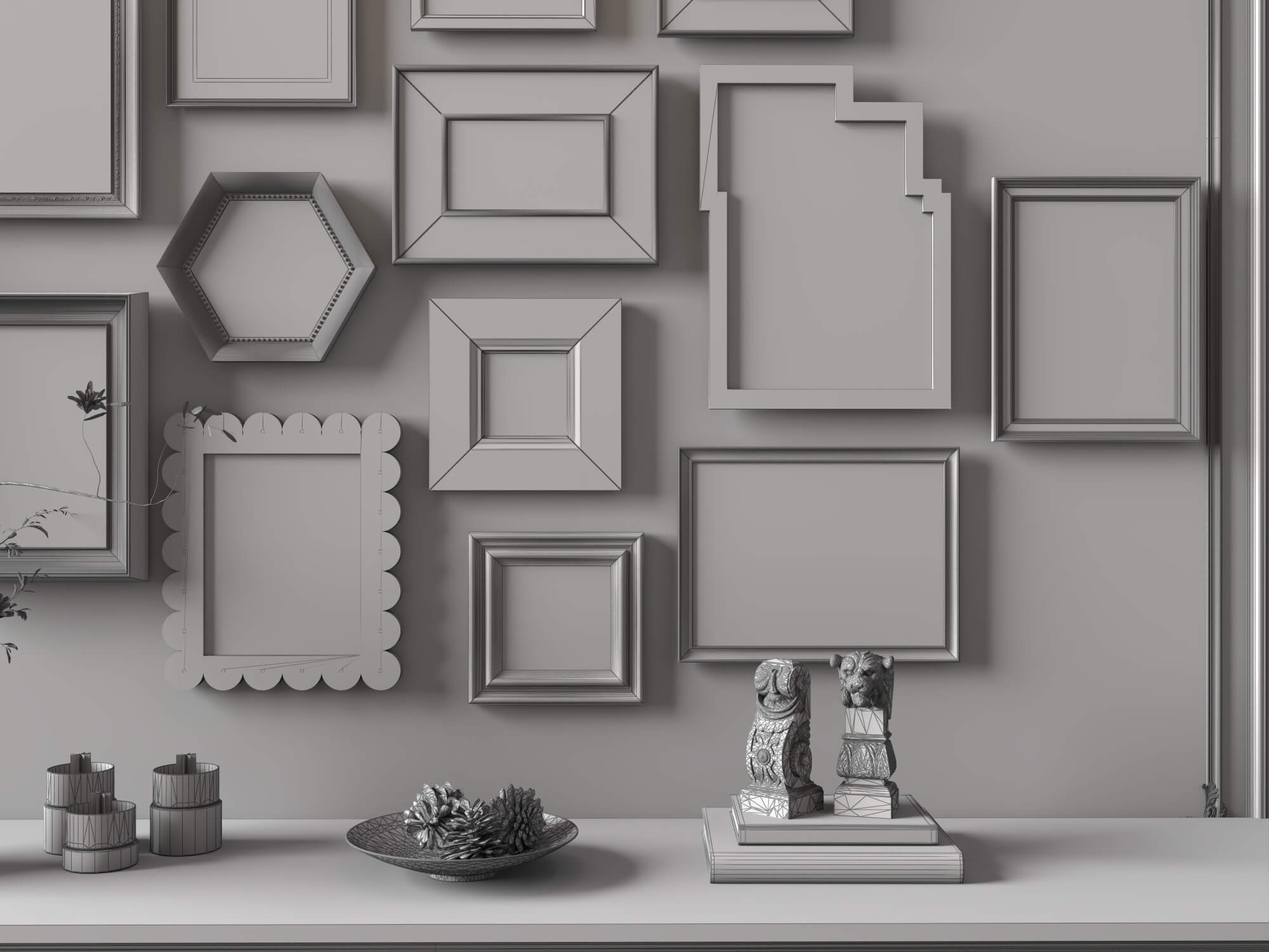 Vintage Gallery Wall Art Frames Set 3D Model