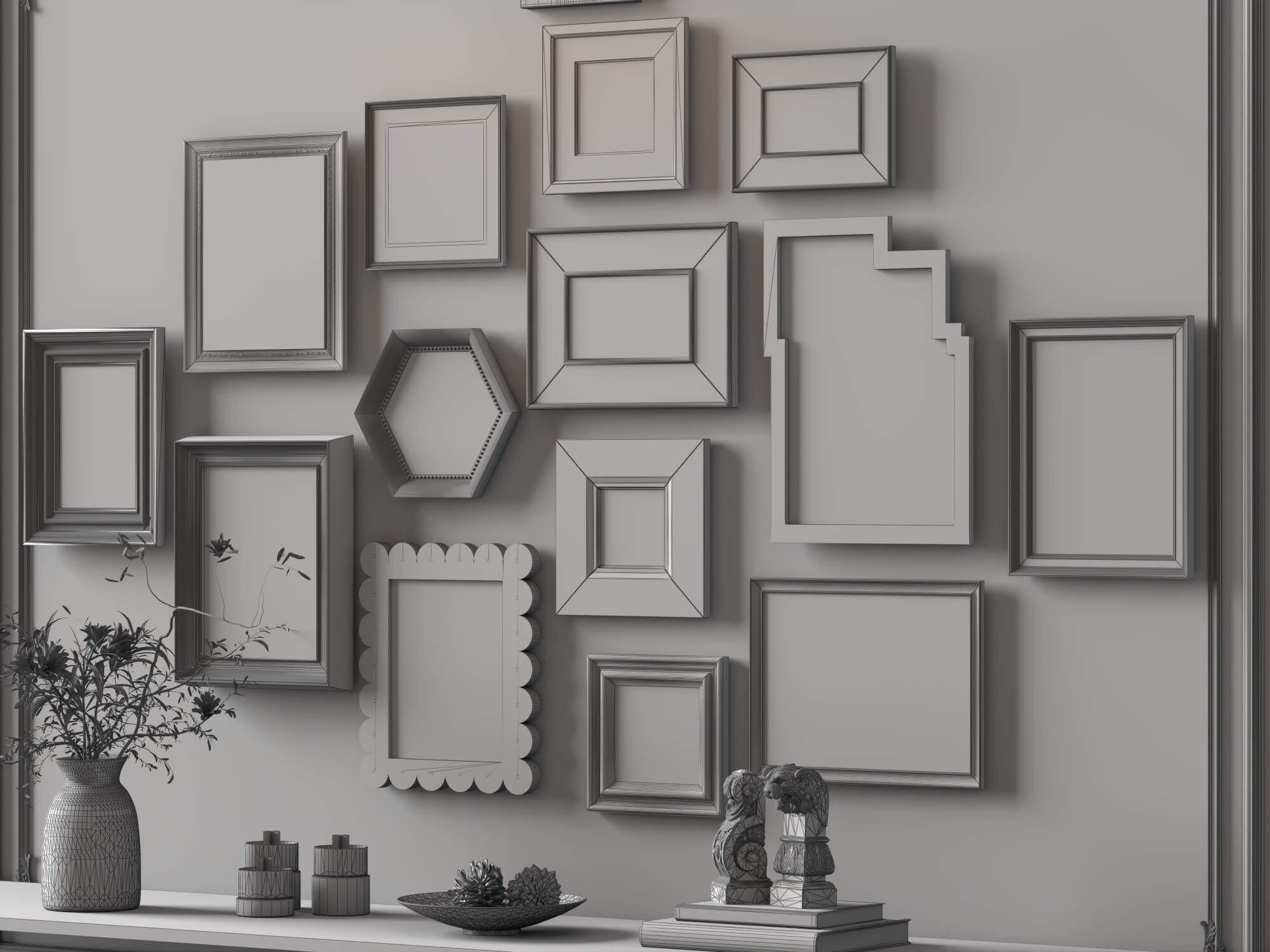 Vintage Gallery Wall Art Frames Set 3D Model