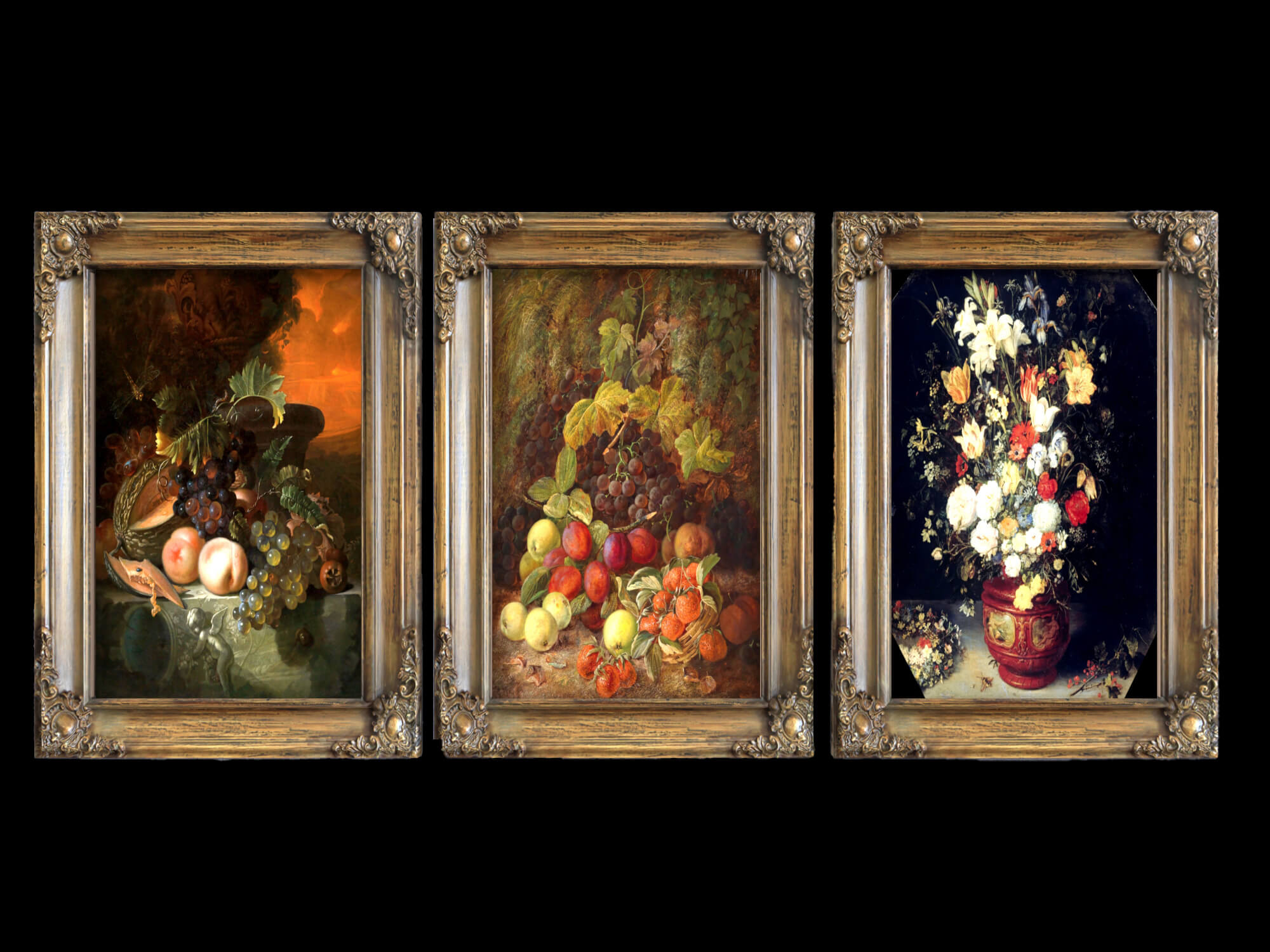 Vintage Gold Carved Framed Still Life Paintings 3D Model
