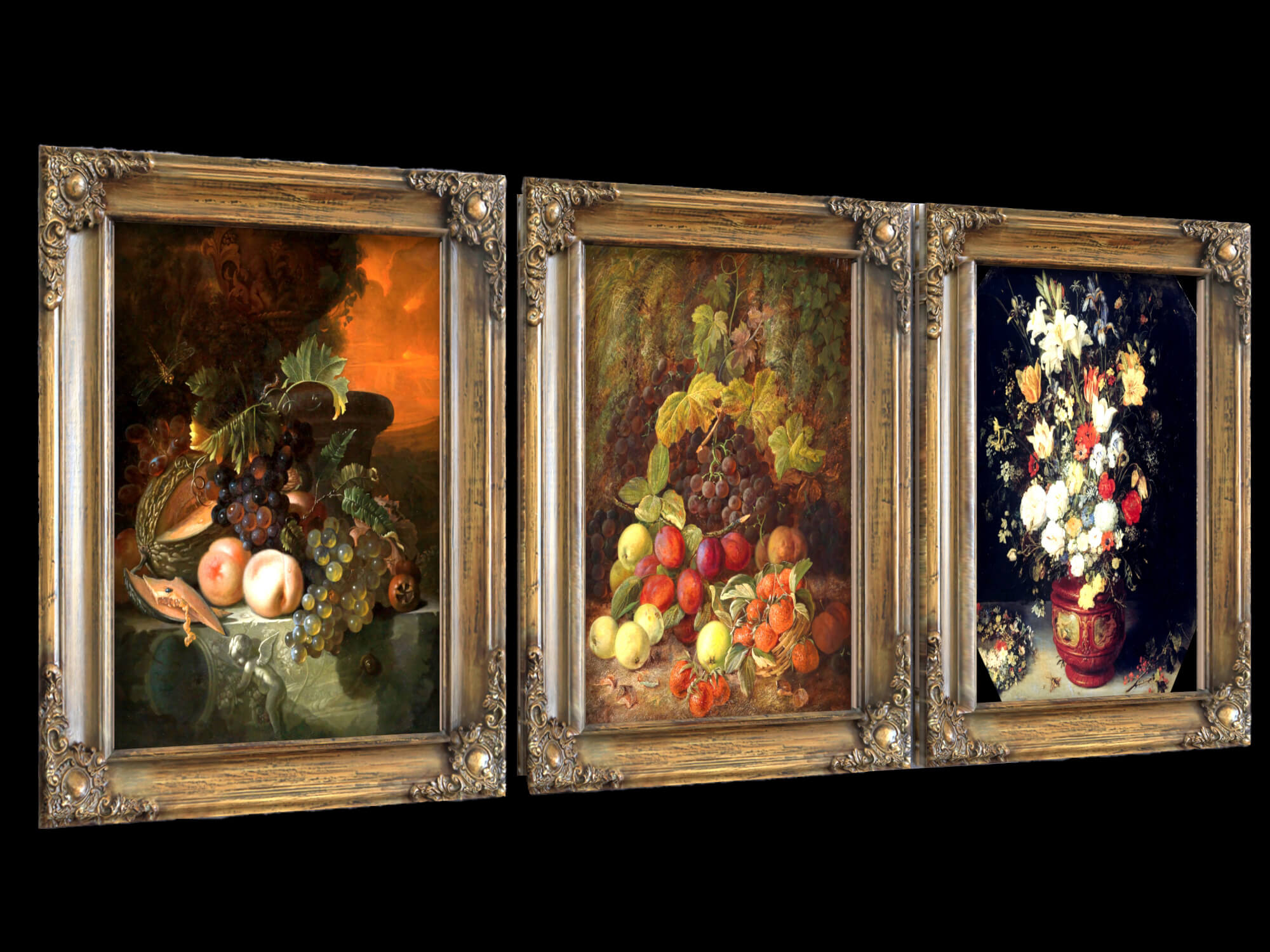 Vintage Gold Carved Framed Still Life Paintings 3D Model