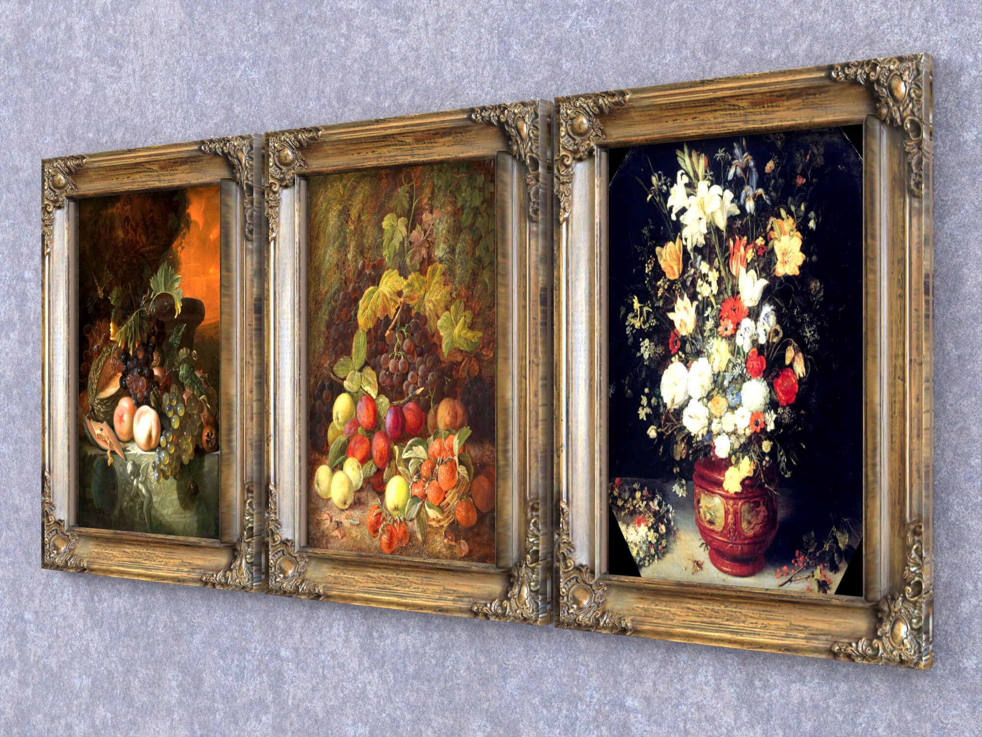 Vintage Gold Carved Framed Still Life Paintings 3D Model