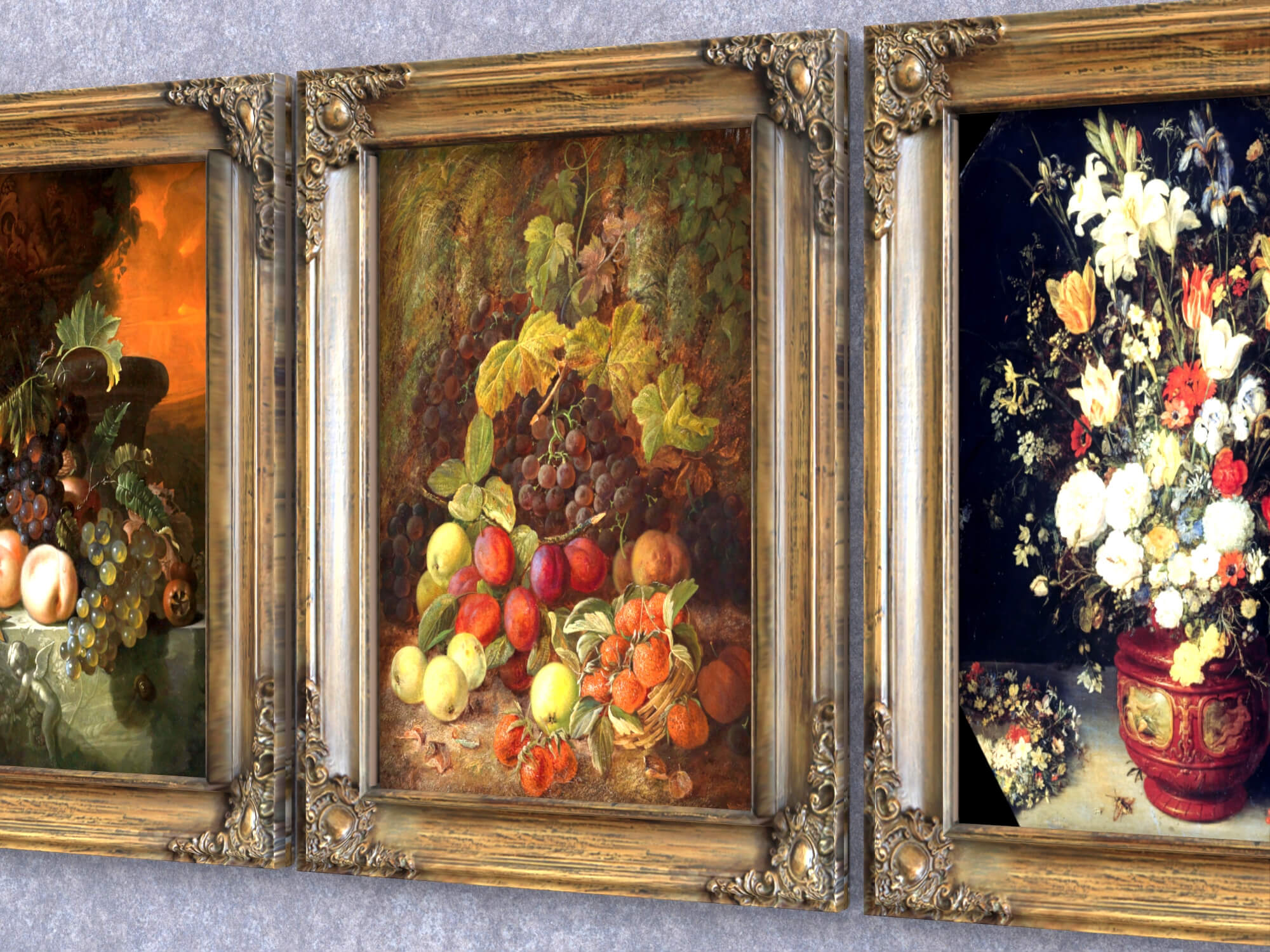 Vintage Gold Carved Framed Still Life Paintings 3D Model