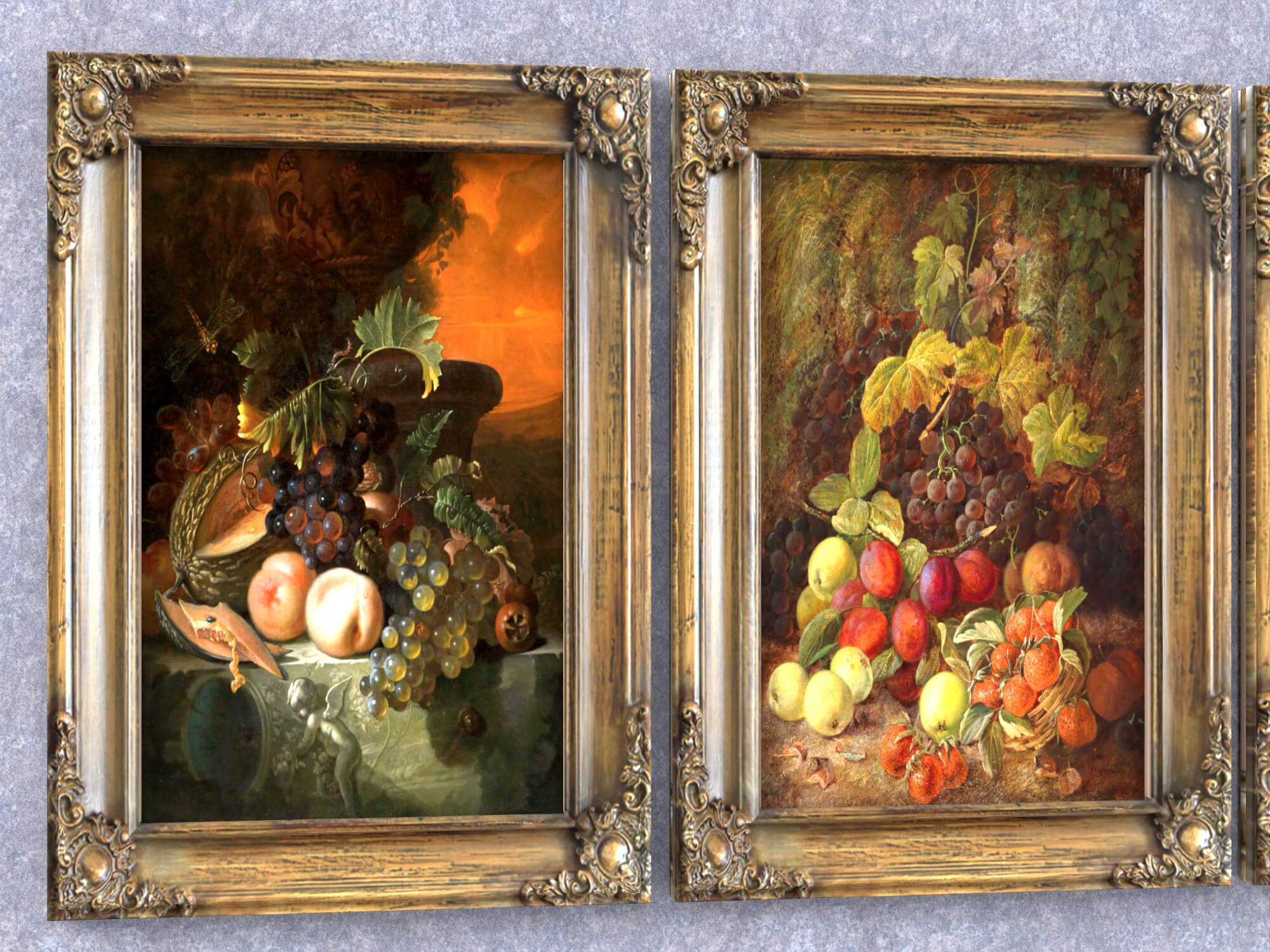 Vintage Gold Carved Framed Still Life Paintings 3D Model