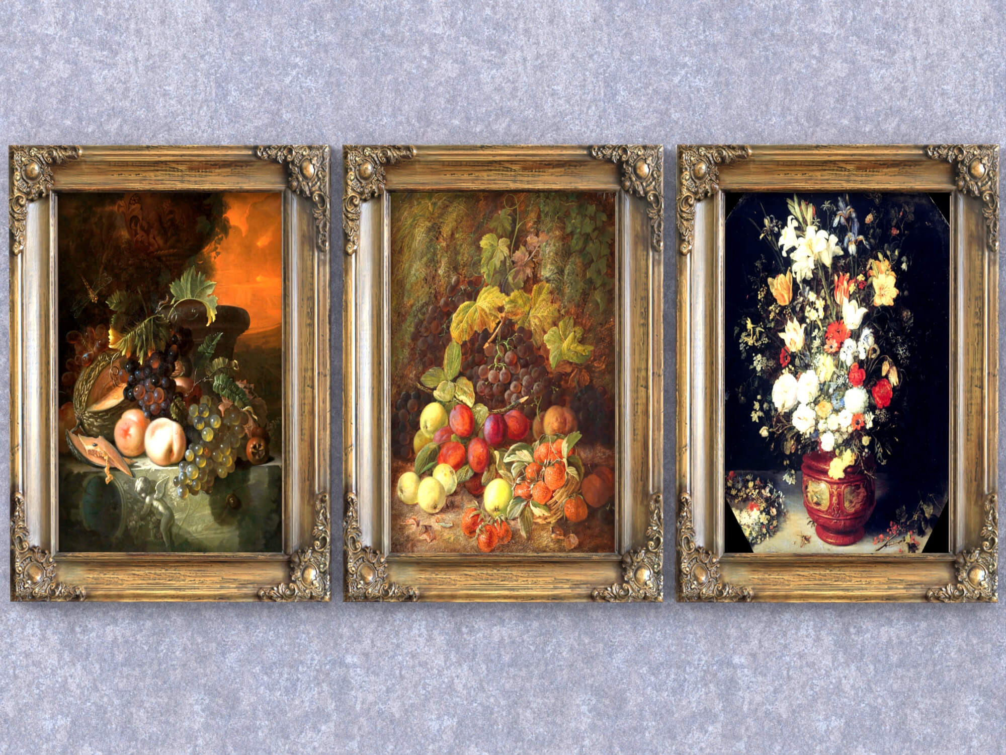 Vintage Gold Carved Framed Still Life Paintings 3D Model