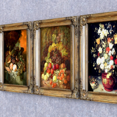 Vintage Gold Carved Framed Still Life Paintings