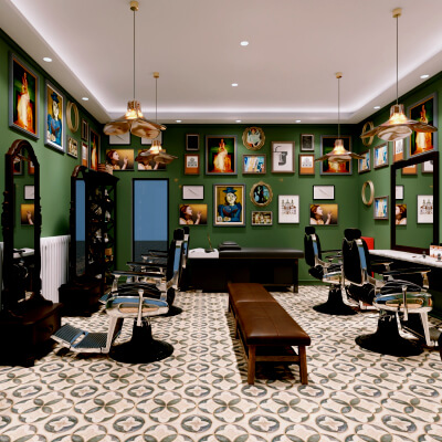 Vintage Green Barber Shop Interior
