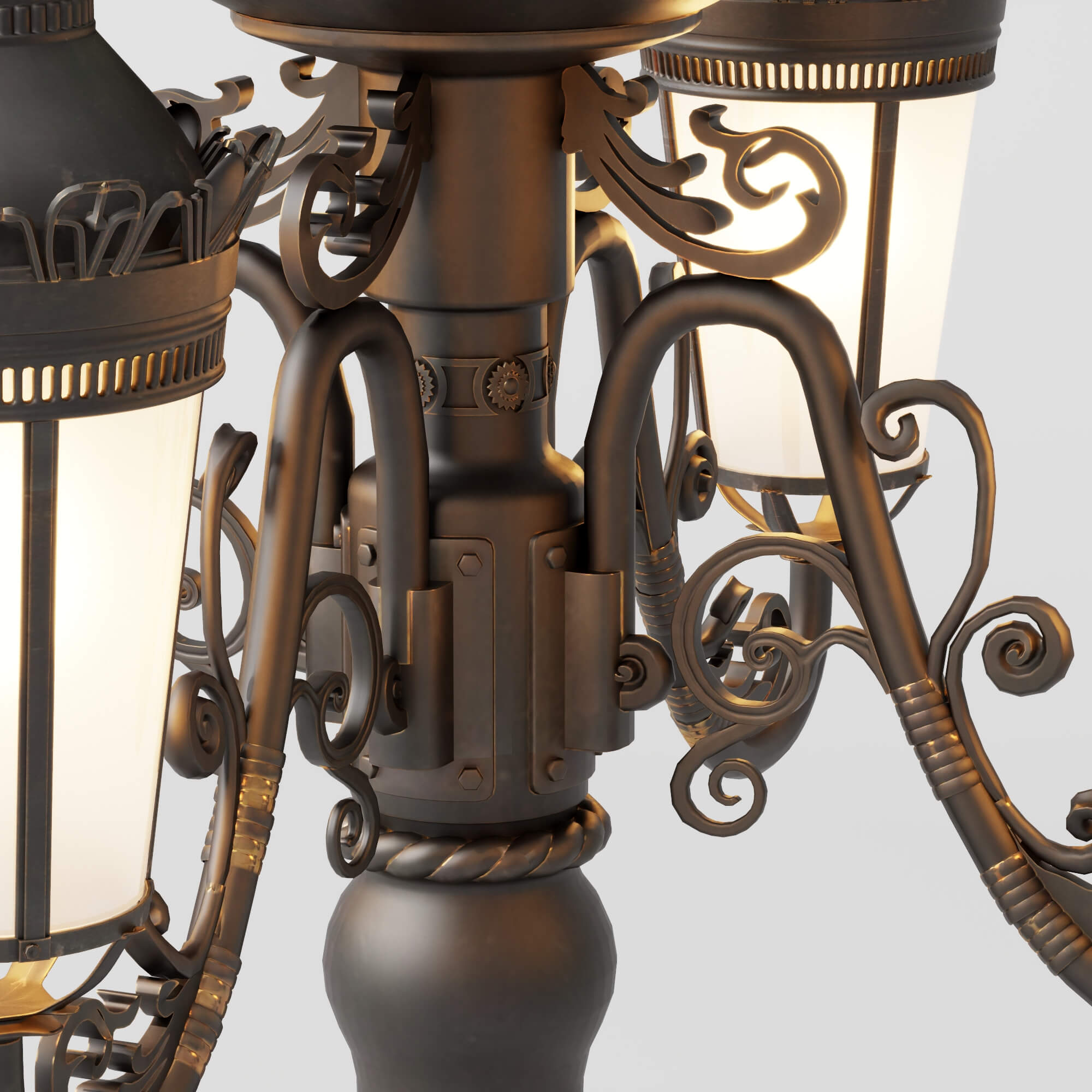 Vintage Street Lamp with Clock and Eagle Sculpture 3D Model
