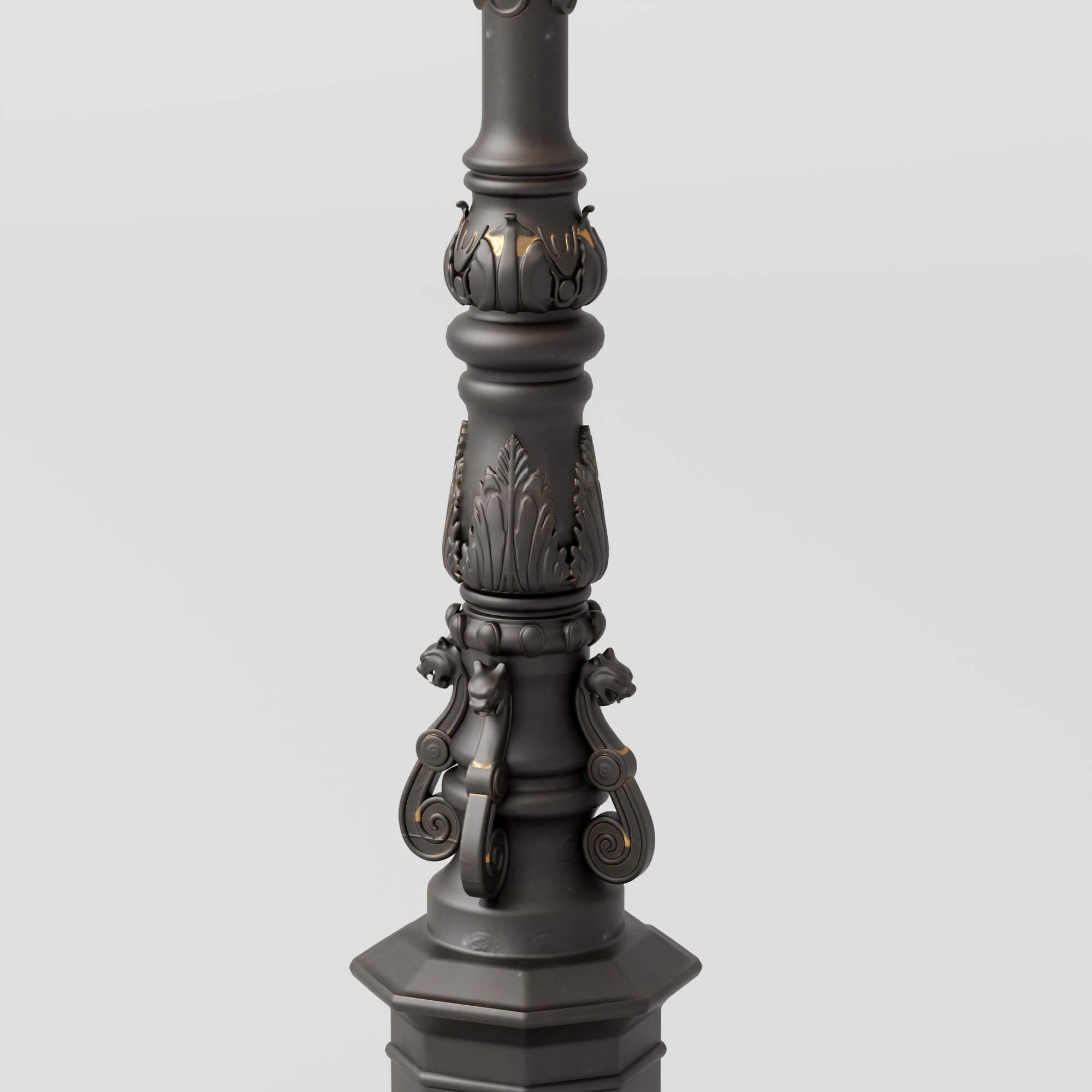 Vintage Street Lamp with Clock and Eagle Sculpture 3D Model