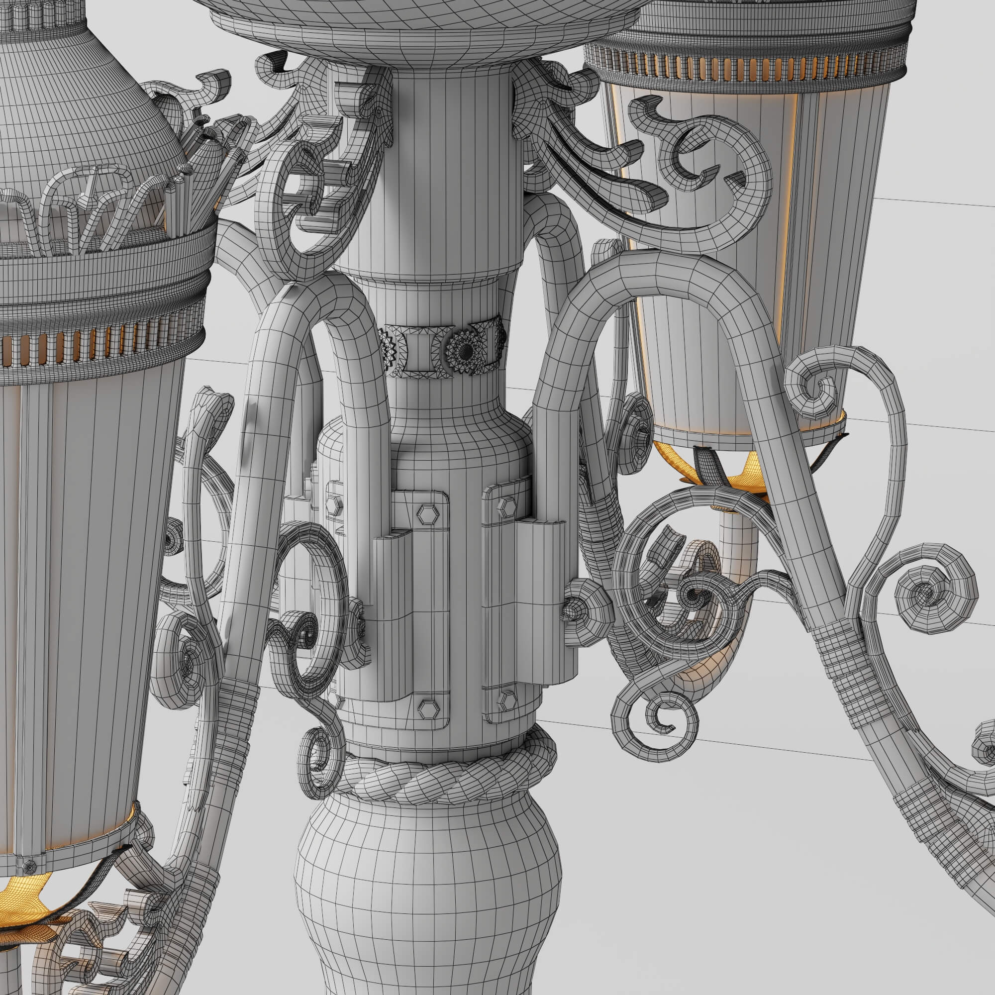 Vintage Street Lamp with Clock and Eagle Sculpture 3D Model