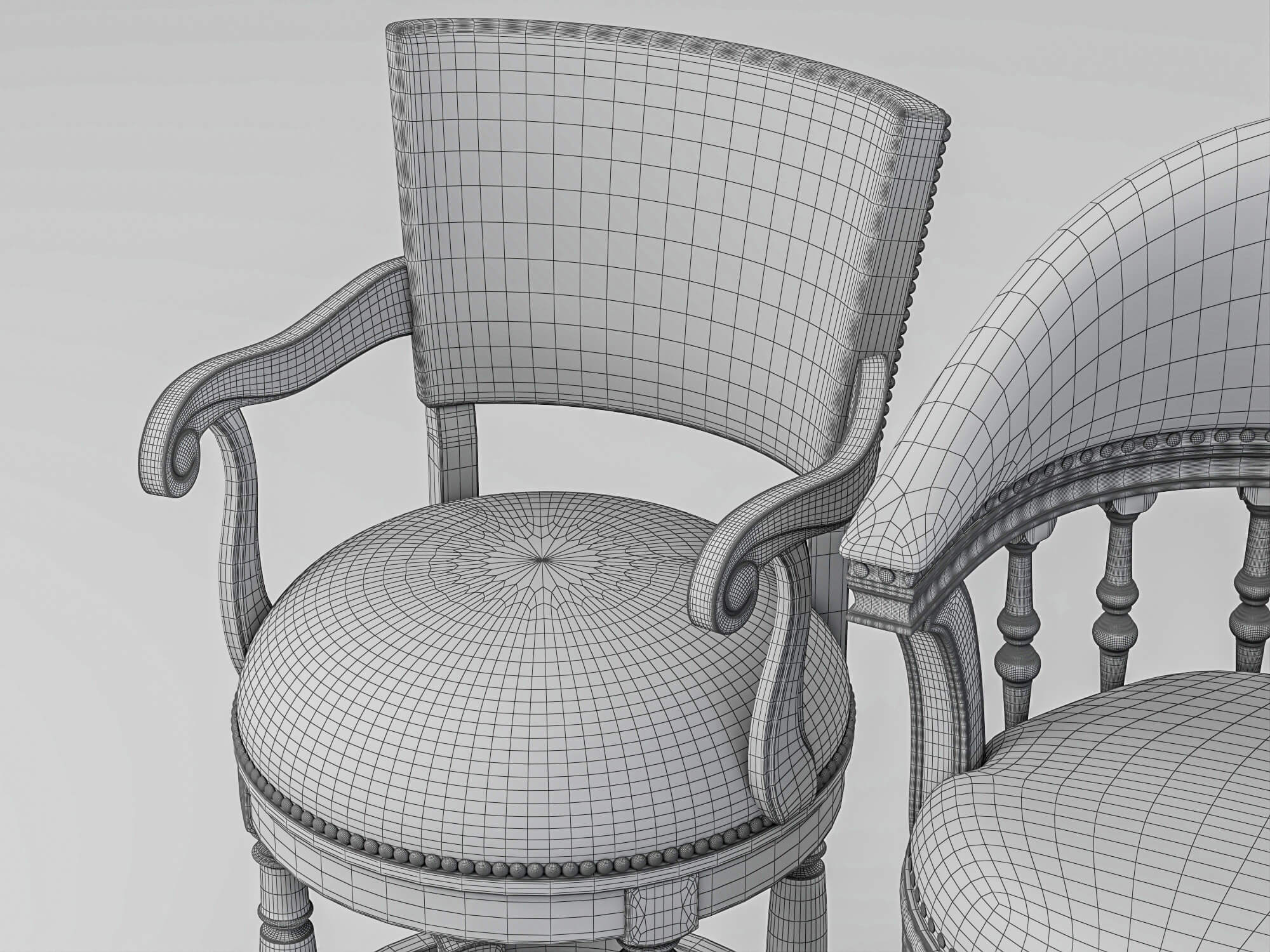 Vintage Wooden Leather Bar Stools Pack 3D Model