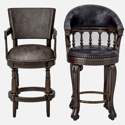 Vintage Wooden Leather Bar Stools Pack