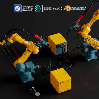 Welding Industrial Robot Arm 3D Model