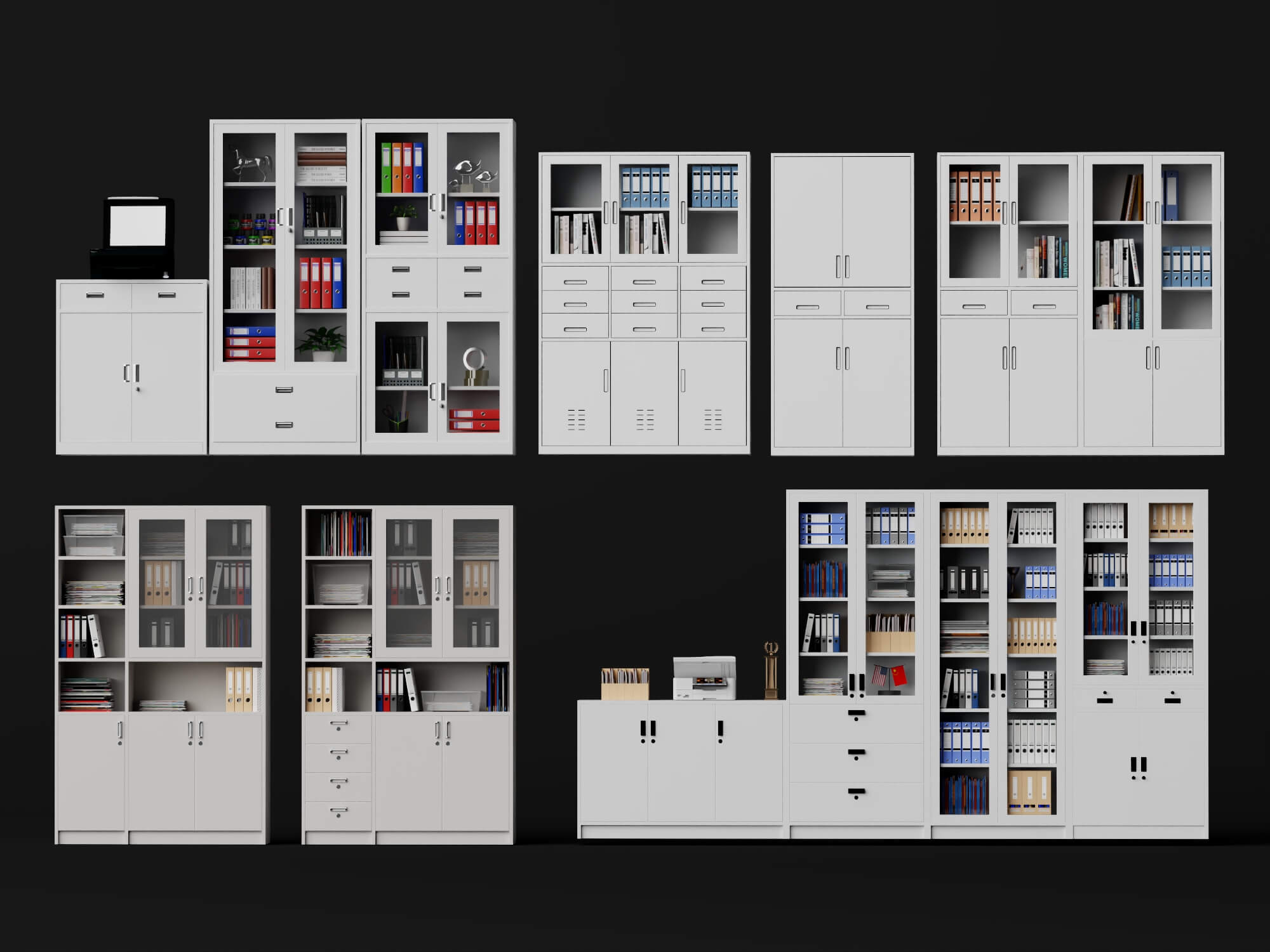 White Metal Office Cabinet Pack Lowpoly 3D Model 3D Model