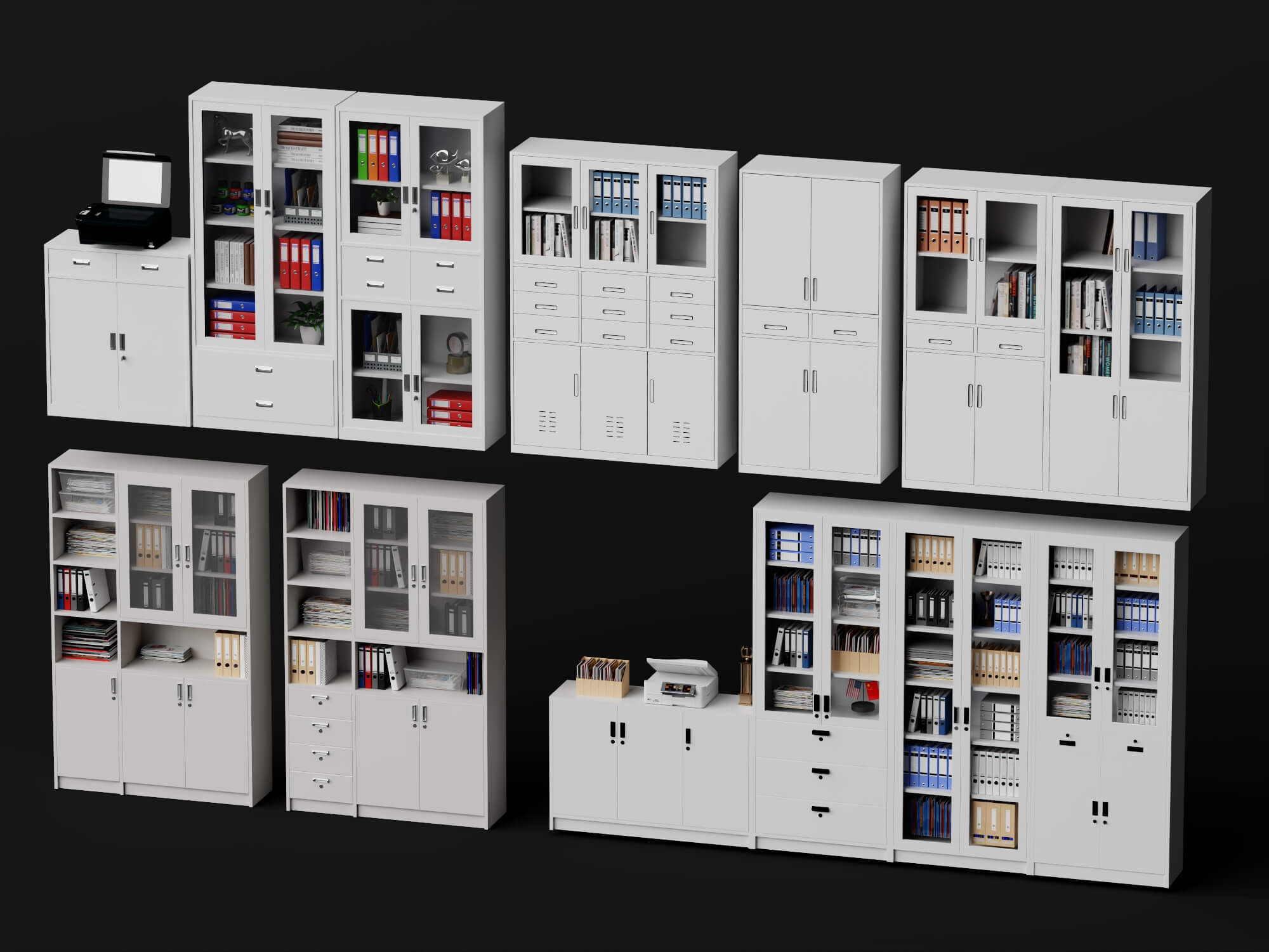 White Metal Office Cabinet Pack Lowpoly 3D Model 3D Model