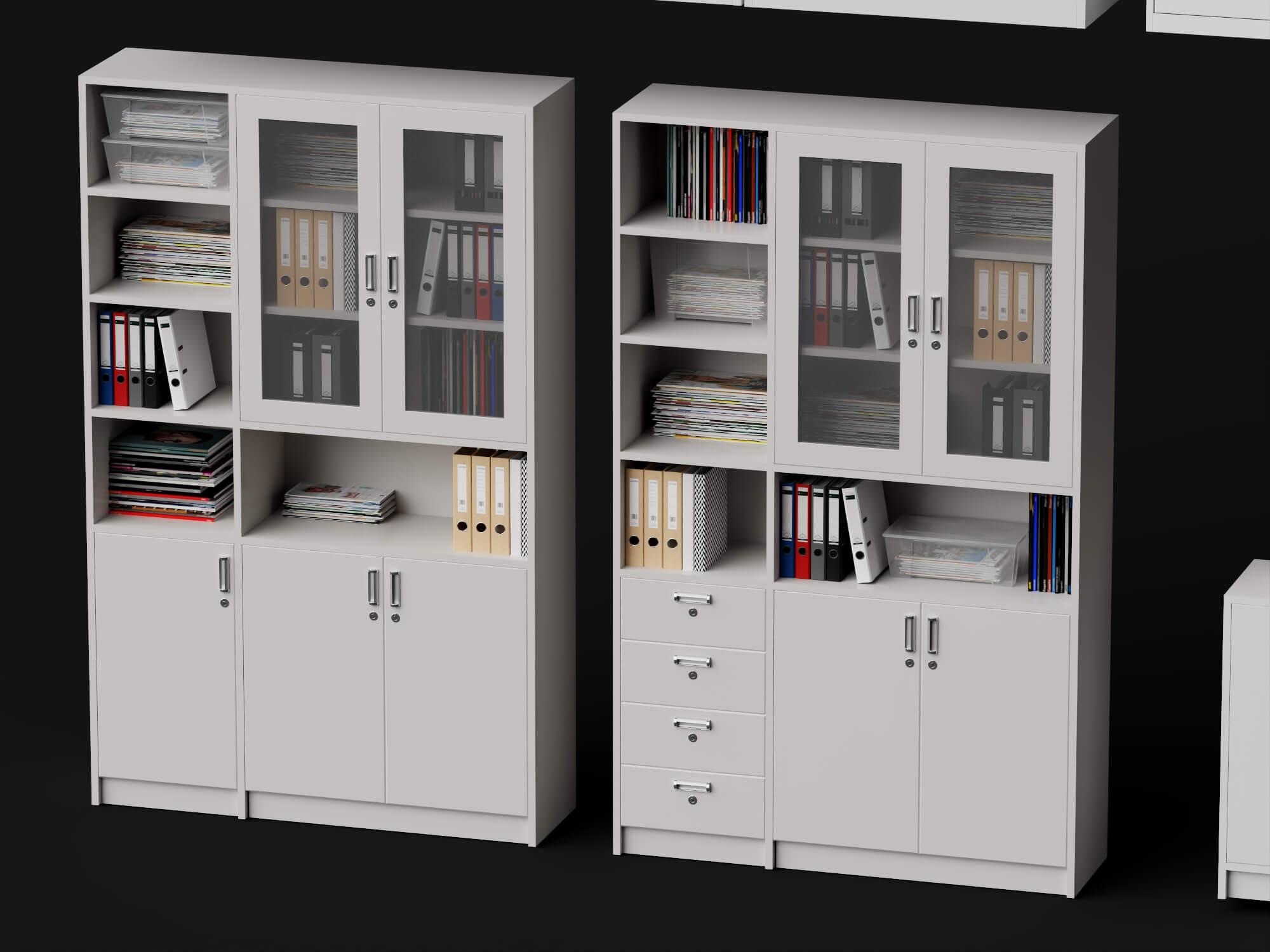 White Metal Office Cabinet Pack Lowpoly 3D Model 3D Model
