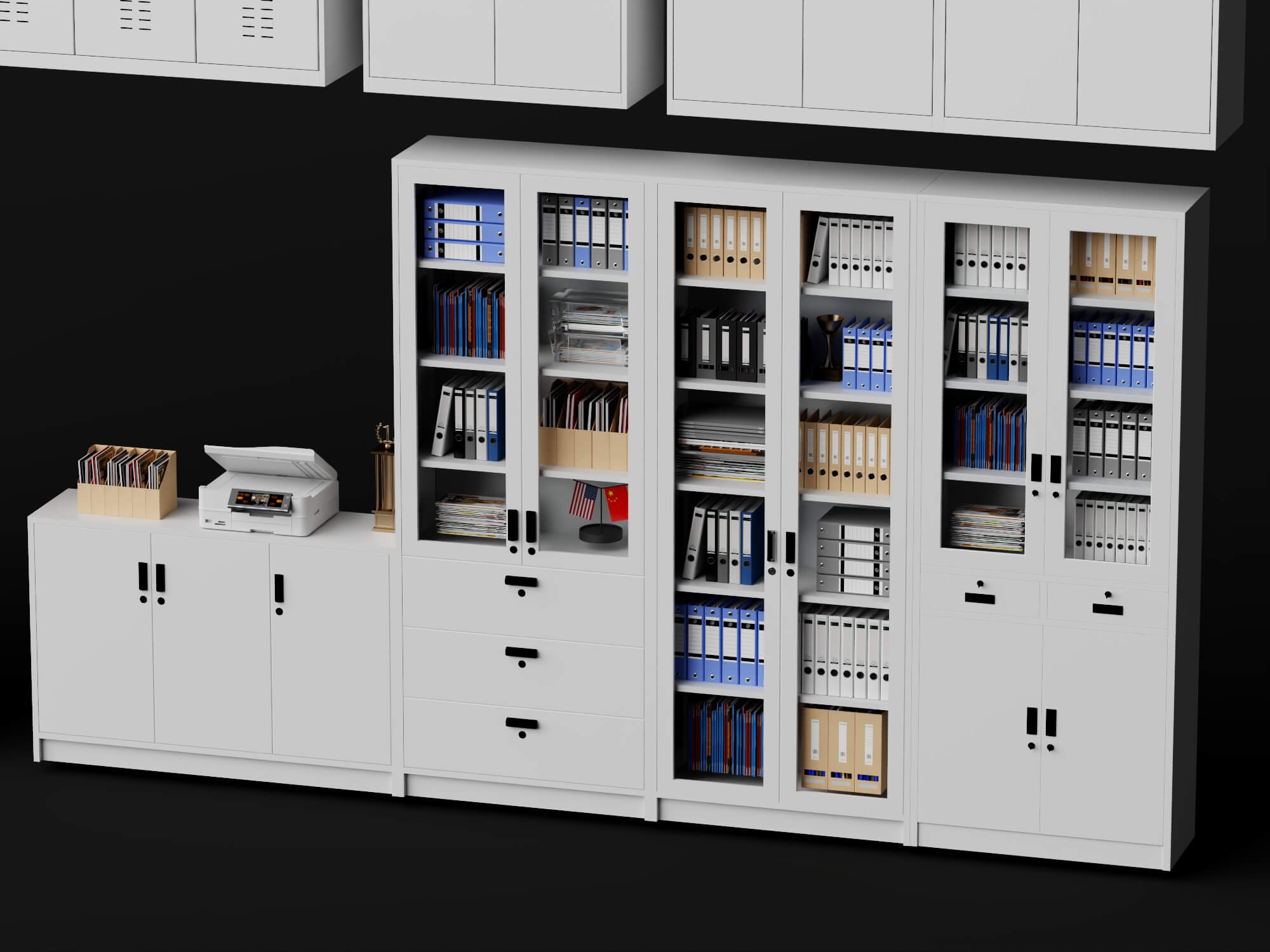 White Metal Office Cabinet Pack Lowpoly 3D Model 3D Model