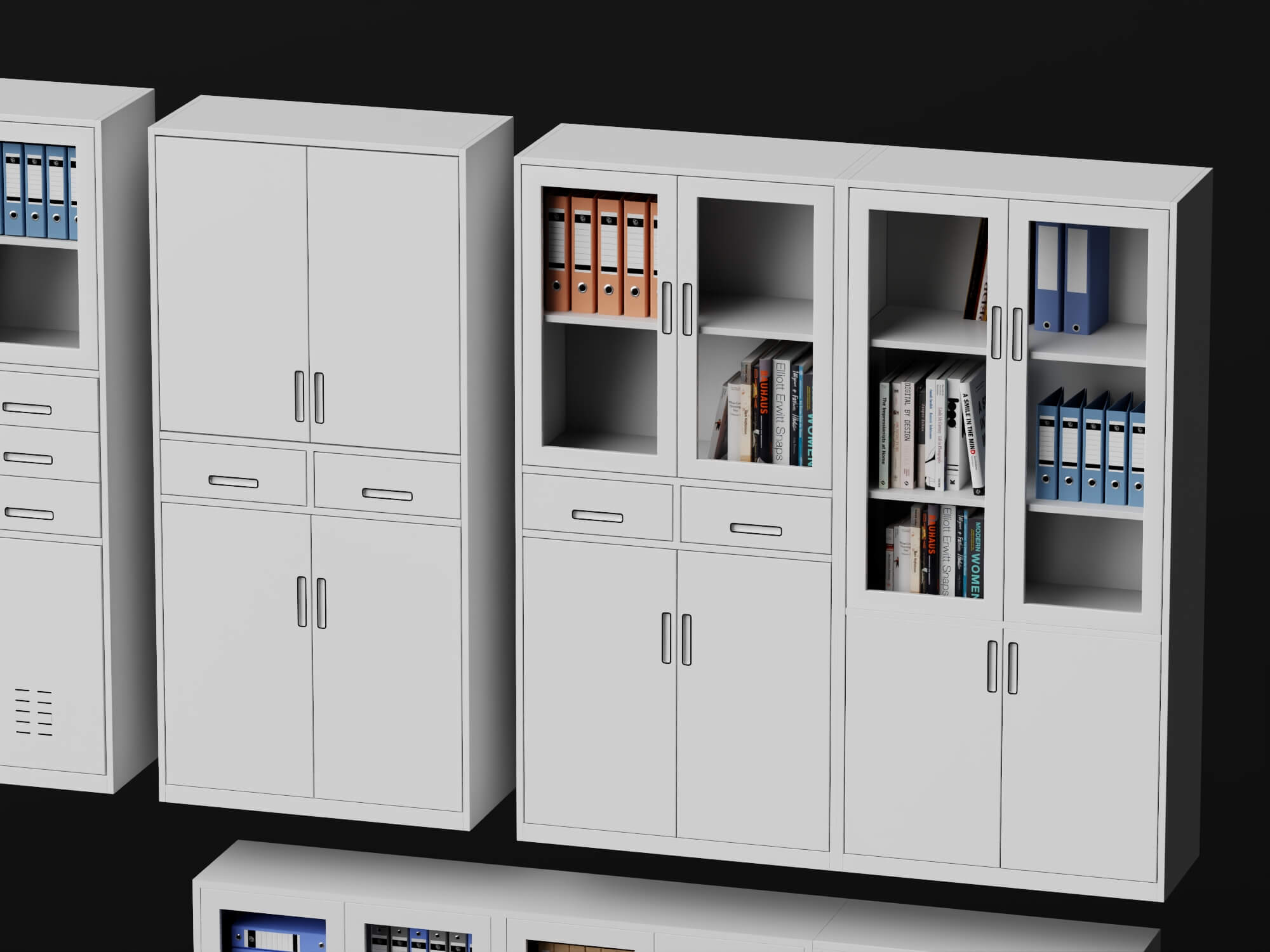 White Metal Office Cabinet Pack Lowpoly 3D Model 3D Model