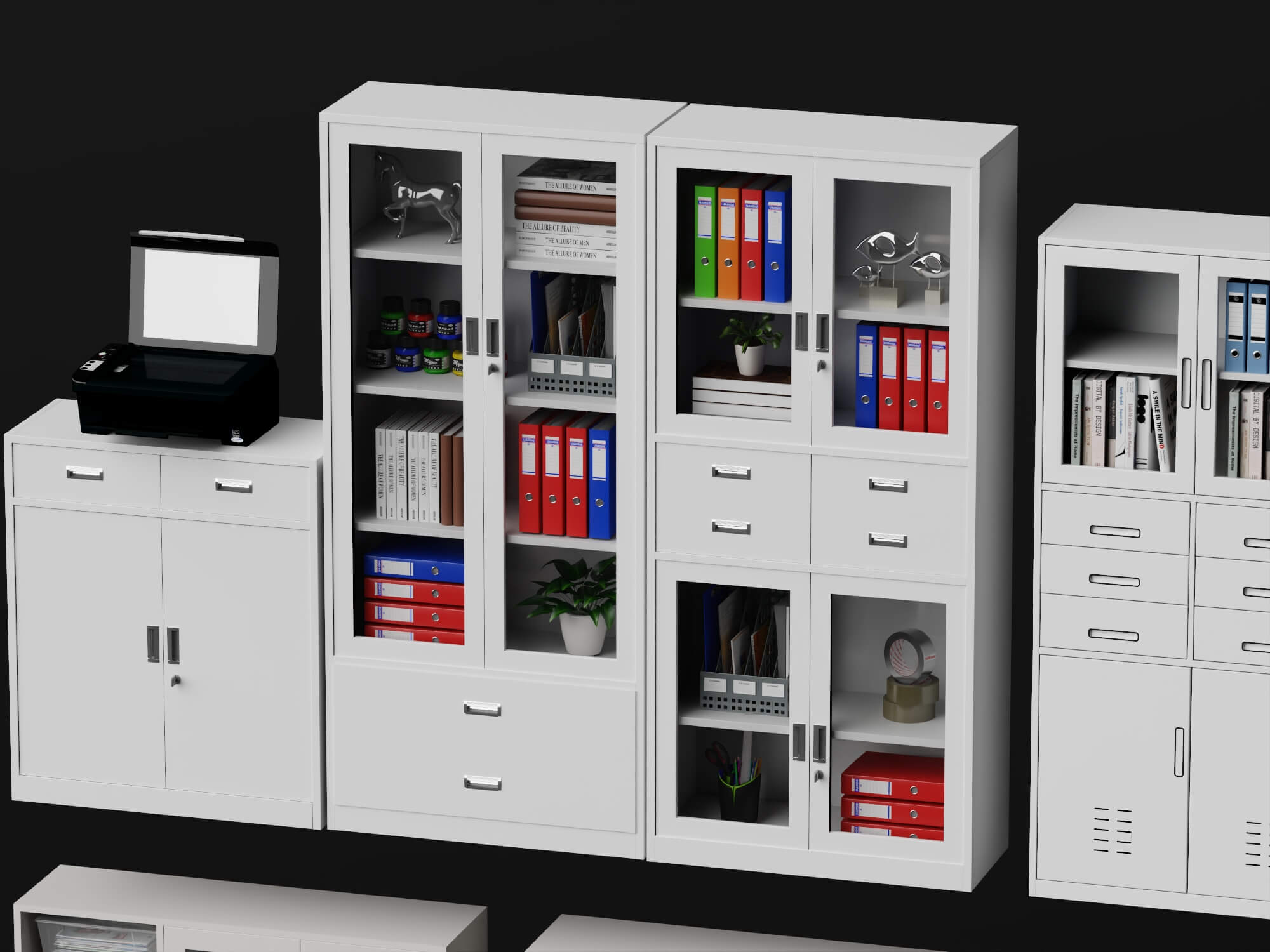 White Metal Office Cabinet Pack Lowpoly 3D Model 3D Model