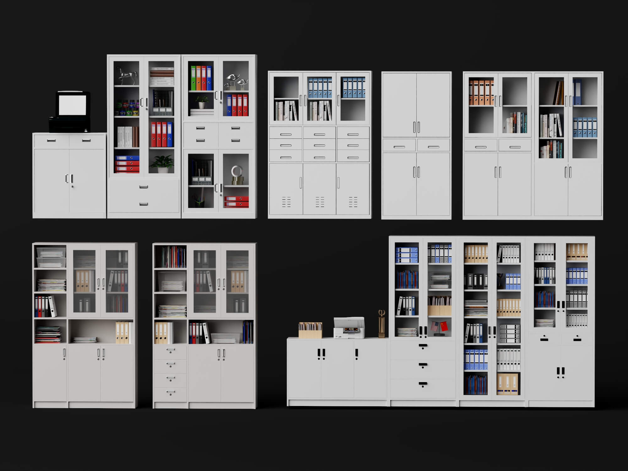 White Metal Office Cabinet Pack Lowpoly 3D Model 3D Model