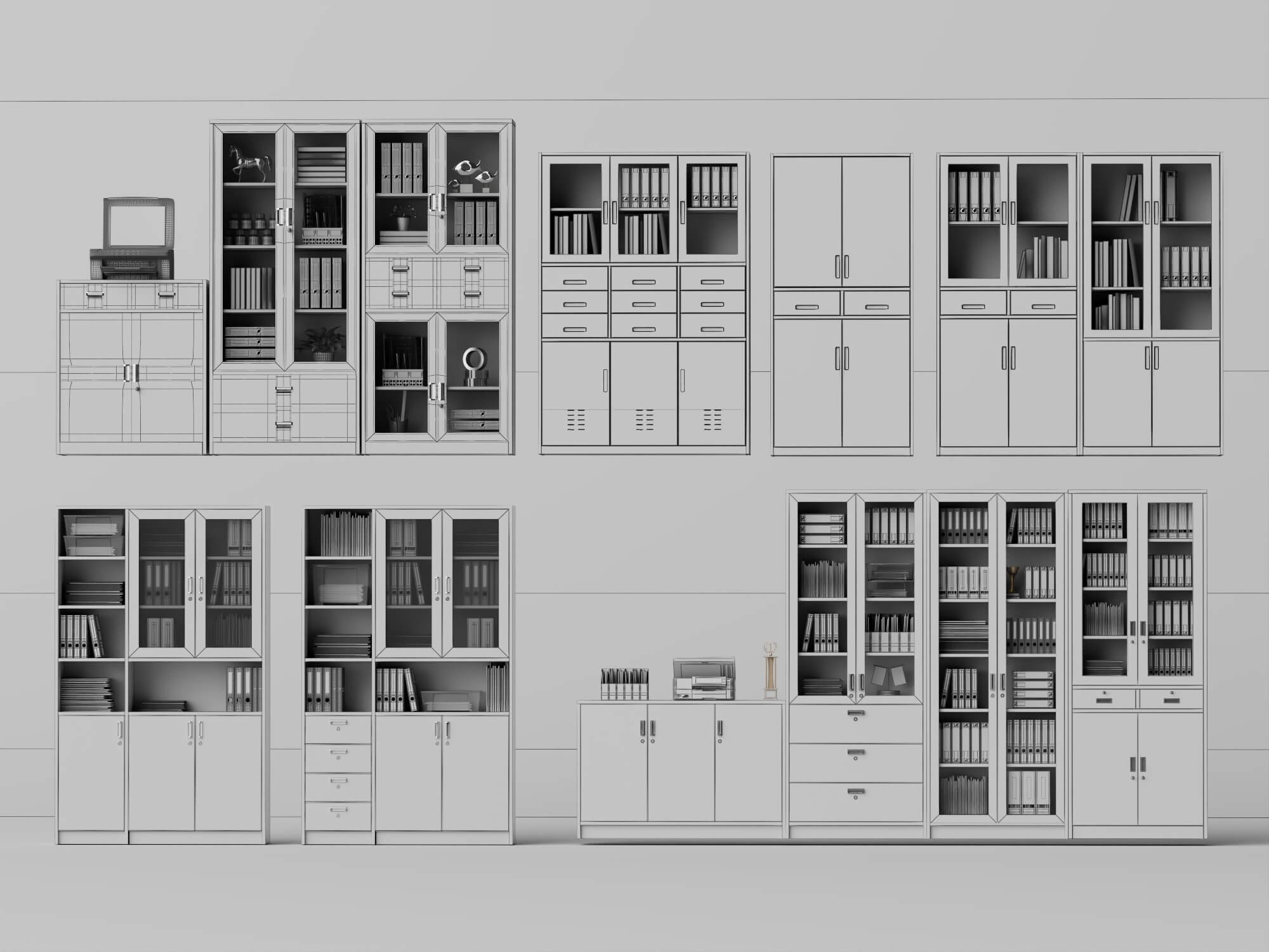 White Metal Office Cabinet Pack Lowpoly 3D Model 3D Model