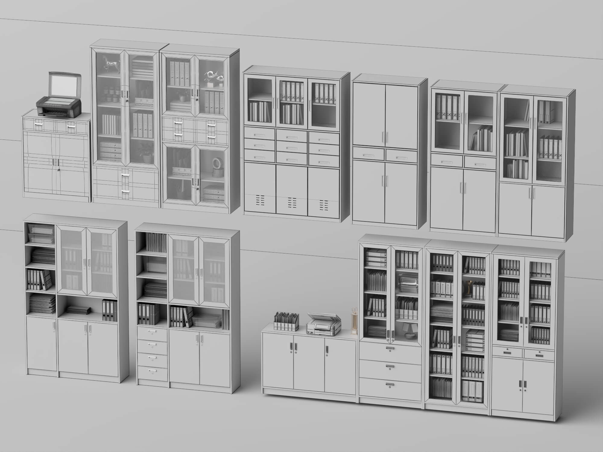White Metal Office Cabinet Pack Lowpoly 3D Model 3D Model