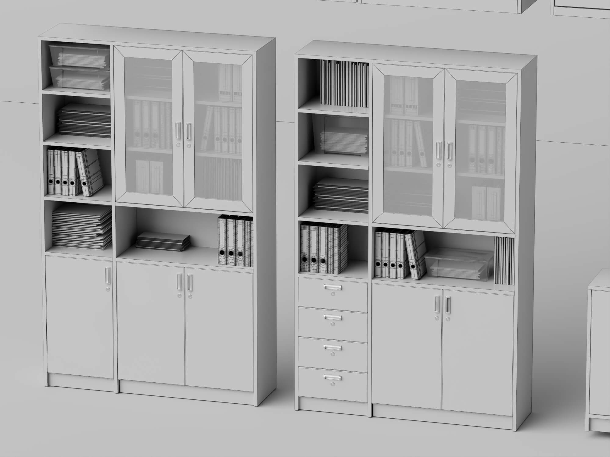 White Metal Office Cabinet Pack Lowpoly 3D Model 3D Model