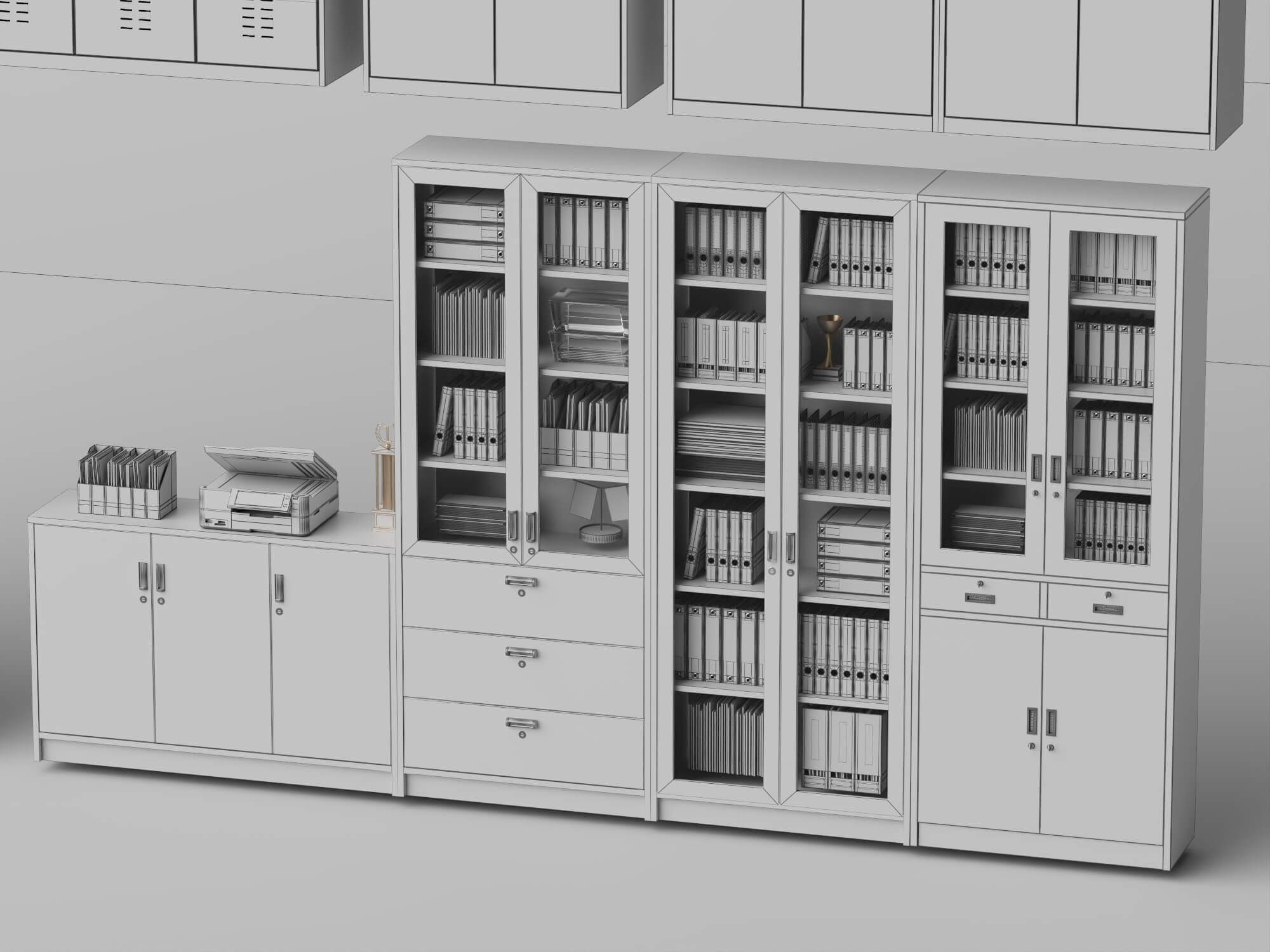 White Metal Office Cabinet Pack Lowpoly 3D Model 3D Model