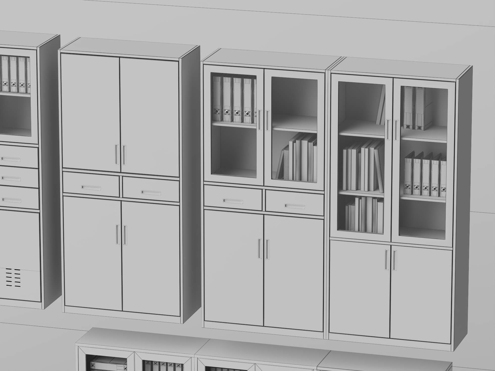 White Metal Office Cabinet Pack Lowpoly 3D Model 3D Model