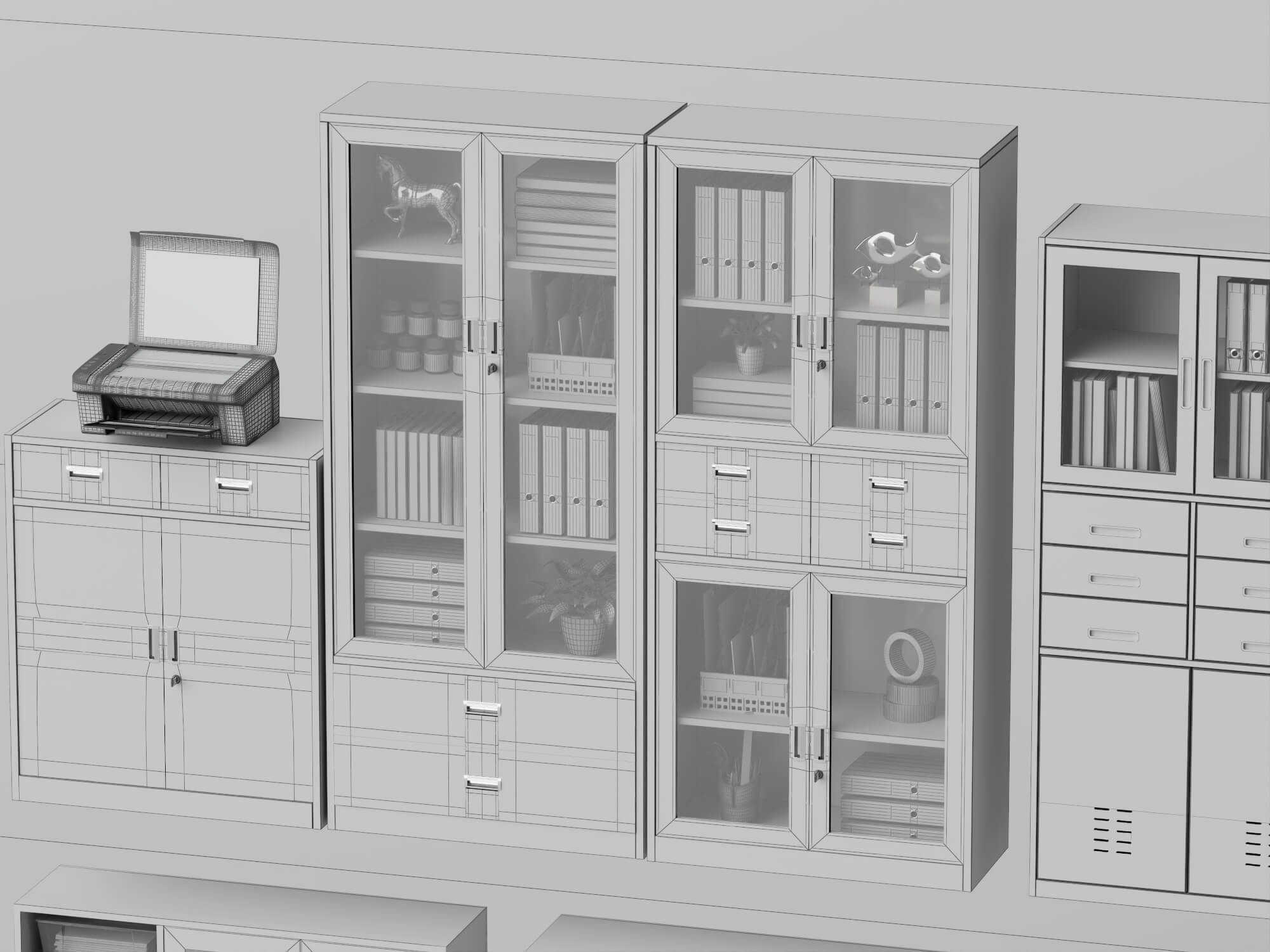 White Metal Office Cabinet Pack Lowpoly 3D Model 3D Model