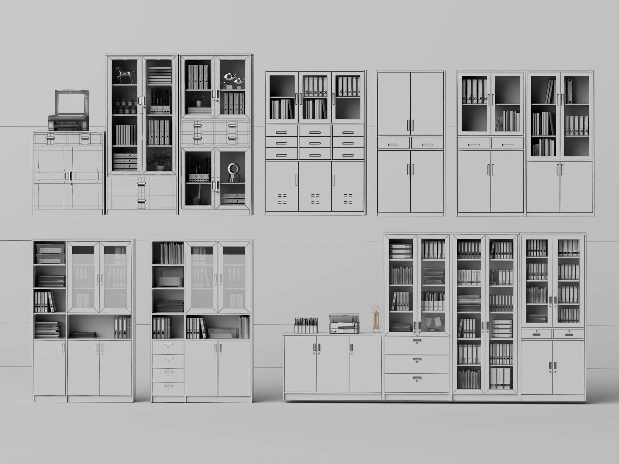 White Metal Office Cabinet Pack Lowpoly 3D Model 3D Model