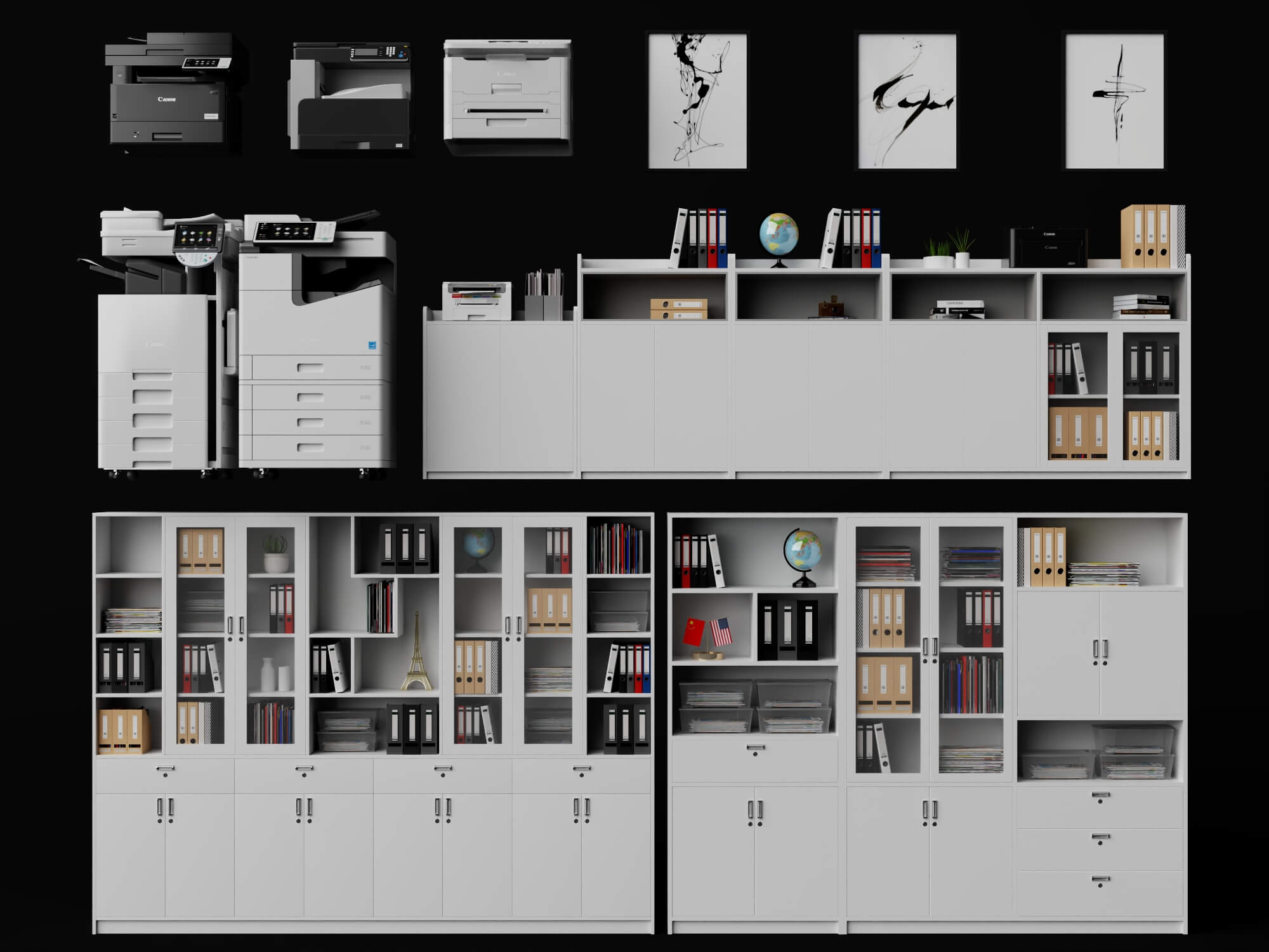 White Office Cabinet and Printer Pack Lowpoly 3D Model 3D Model