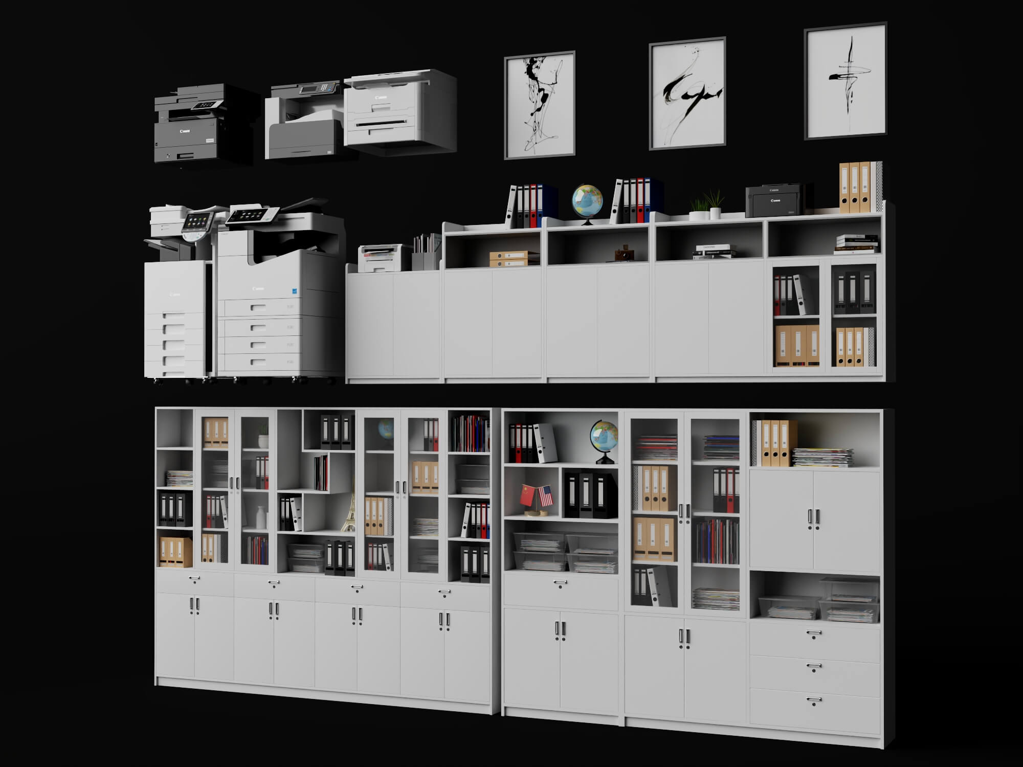 White Office Cabinet and Printer Pack Lowpoly 3D Model 3D Model