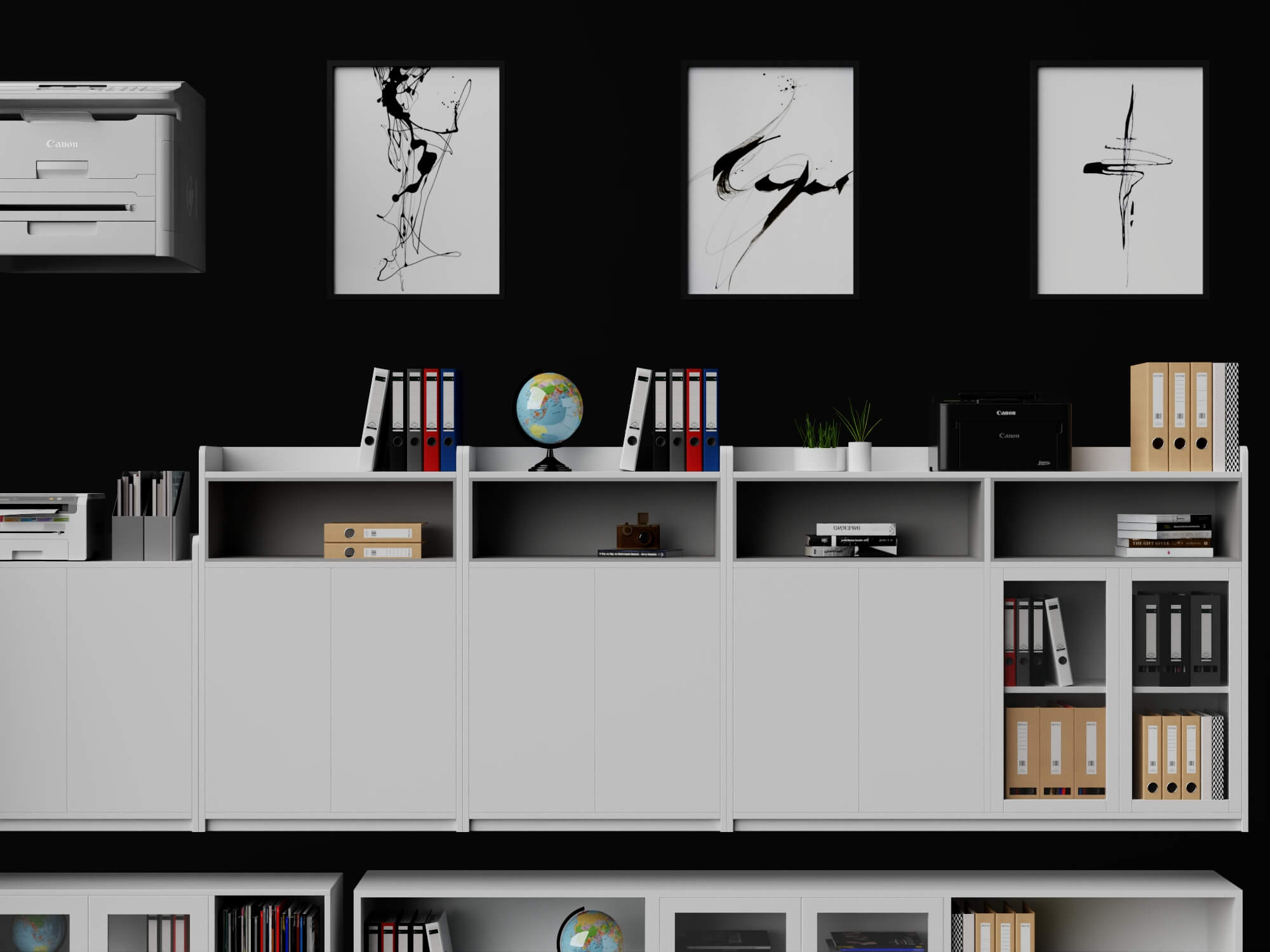 White Office Cabinet and Printer Pack Lowpoly 3D Model 3D Model