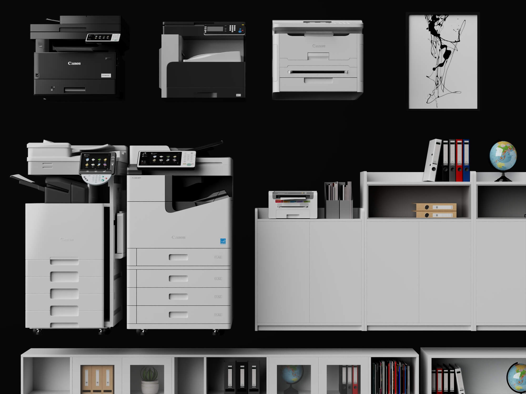 White Office Cabinet and Printer Pack Lowpoly 3D Model 3D Model