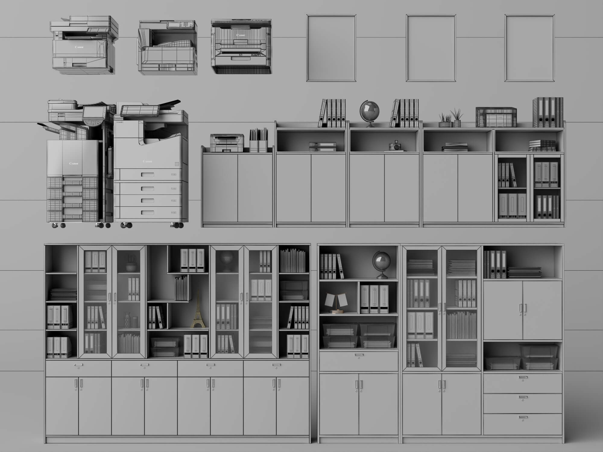 White Office Cabinet and Printer Pack Lowpoly 3D Model 3D Model