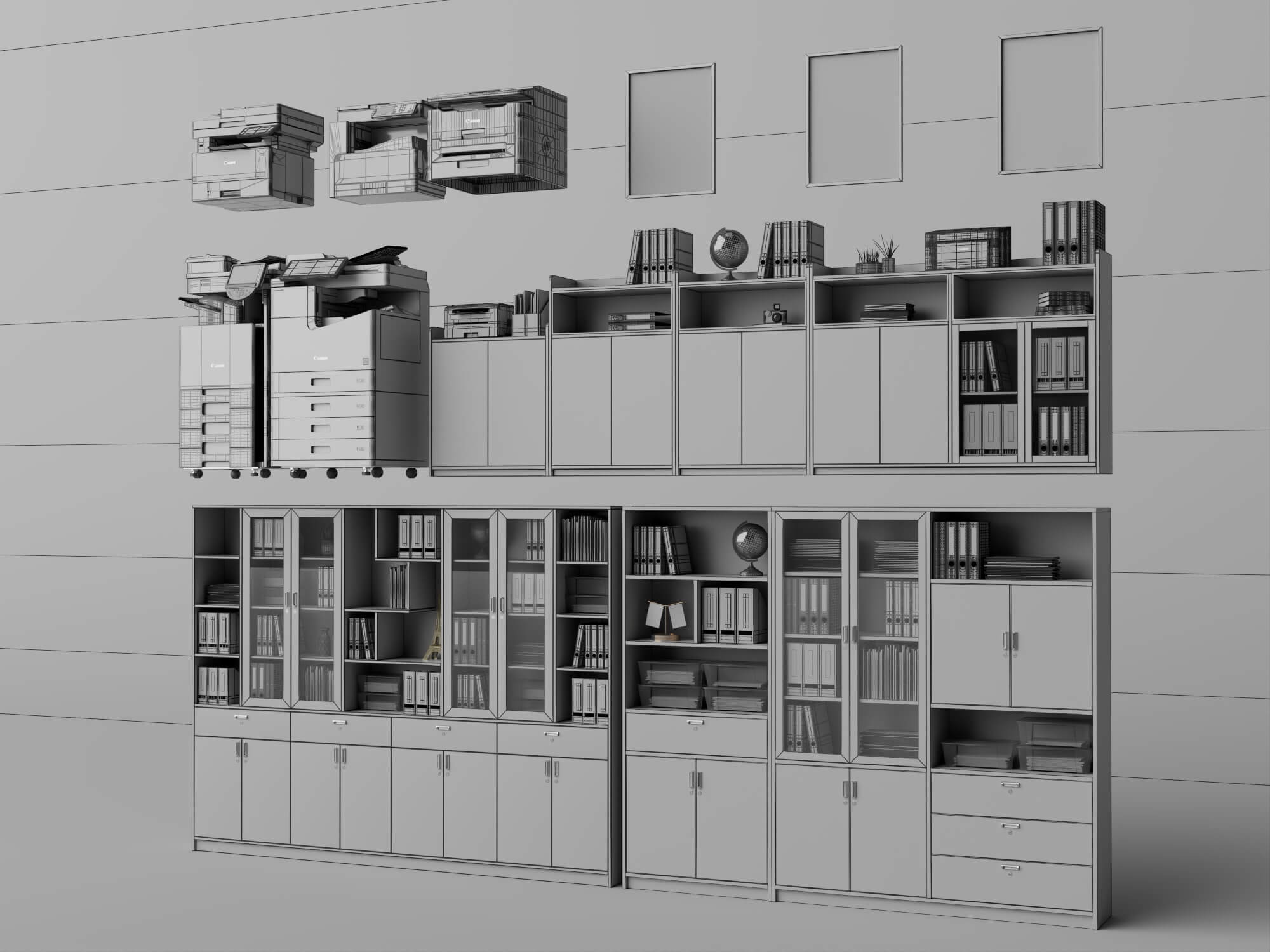 White Office Cabinet and Printer Pack Lowpoly 3D Model 3D Model
