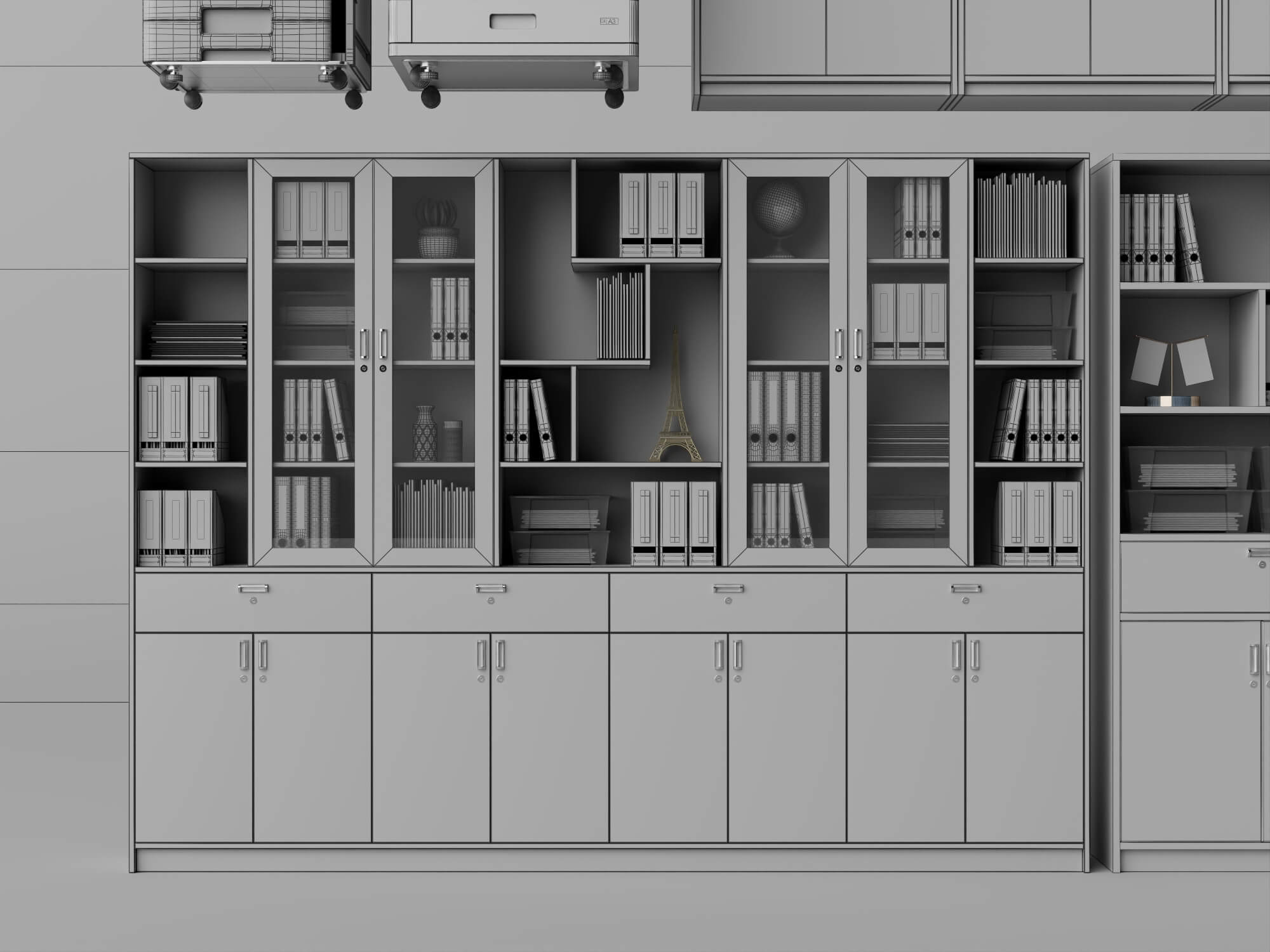 White Office Cabinet and Printer Pack Lowpoly 3D Model 3D Model