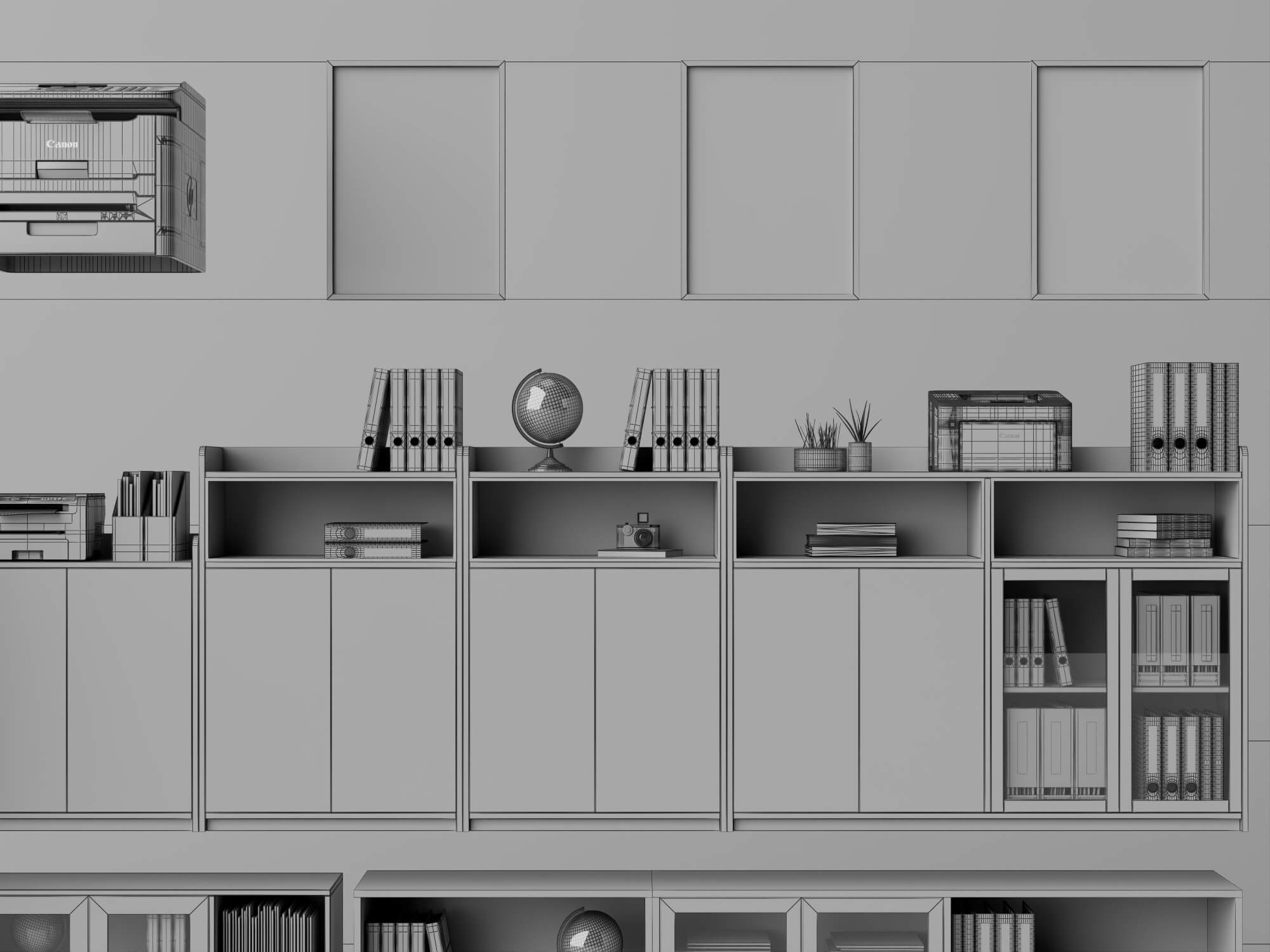 White Office Cabinet and Printer Pack Lowpoly 3D Model 3D Model